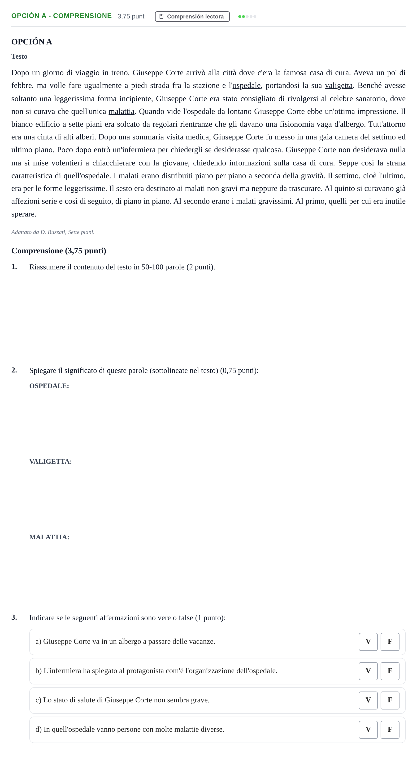 Enunciado: Opción A - Comprensione · Italiano PAU Andalucía Extraordinaria Titular (Admisión) 2 2019