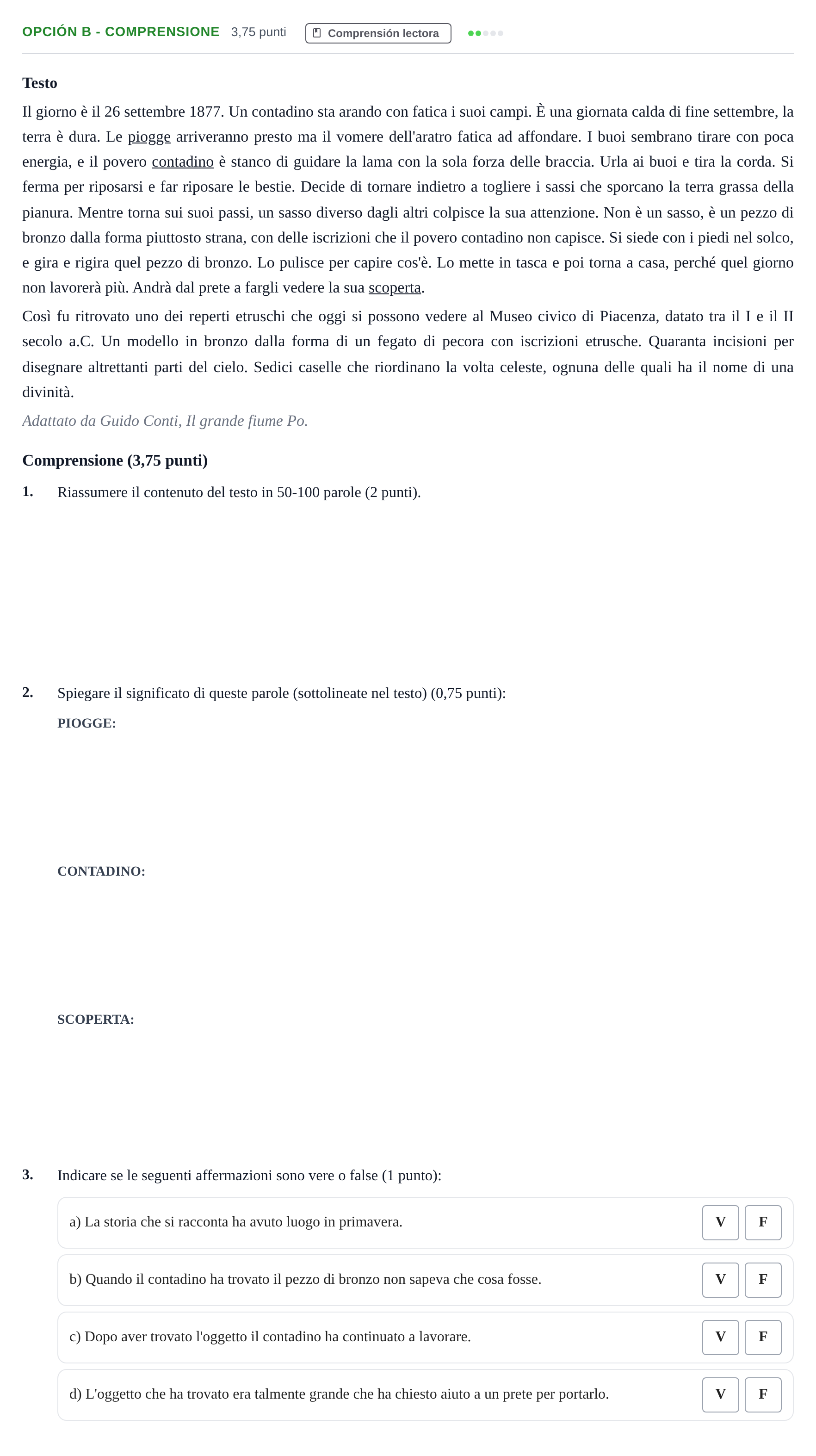 Enunciado: Opción B - Comprensione · Italiano PAU Andalucía Extraordinaria Titular (Admisión) 2 2019