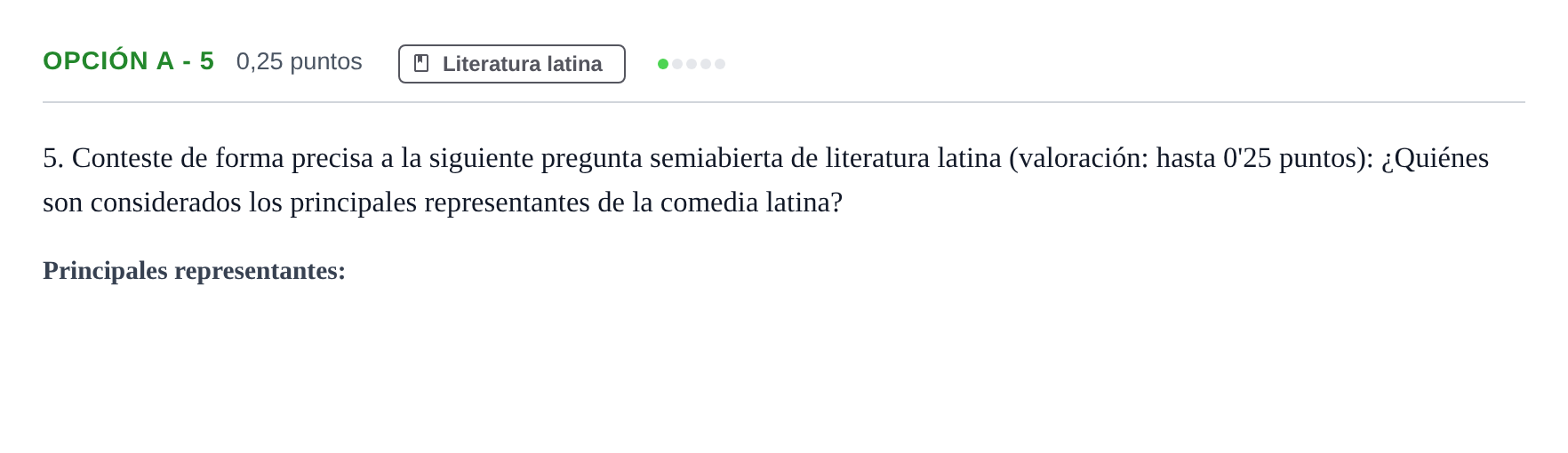 Enunciado: Opción A - 5 · Latín II PAU Andalucía Reserva A 2019