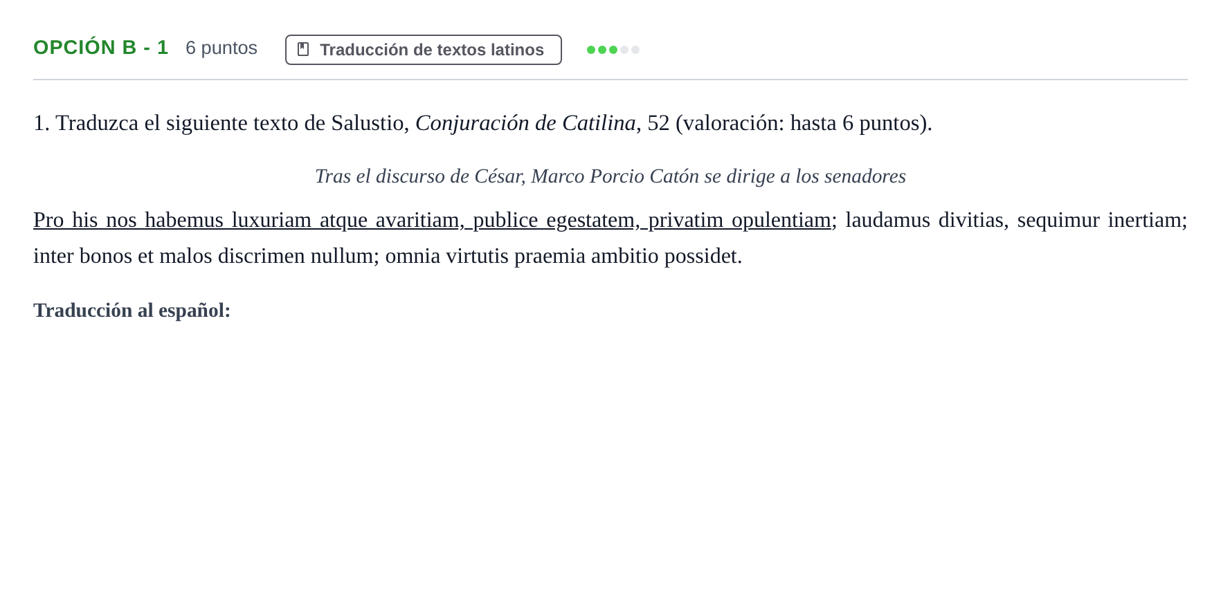 Enunciado: Opción B - 1 · Latín II PAU Andalucía Reserva A 2019