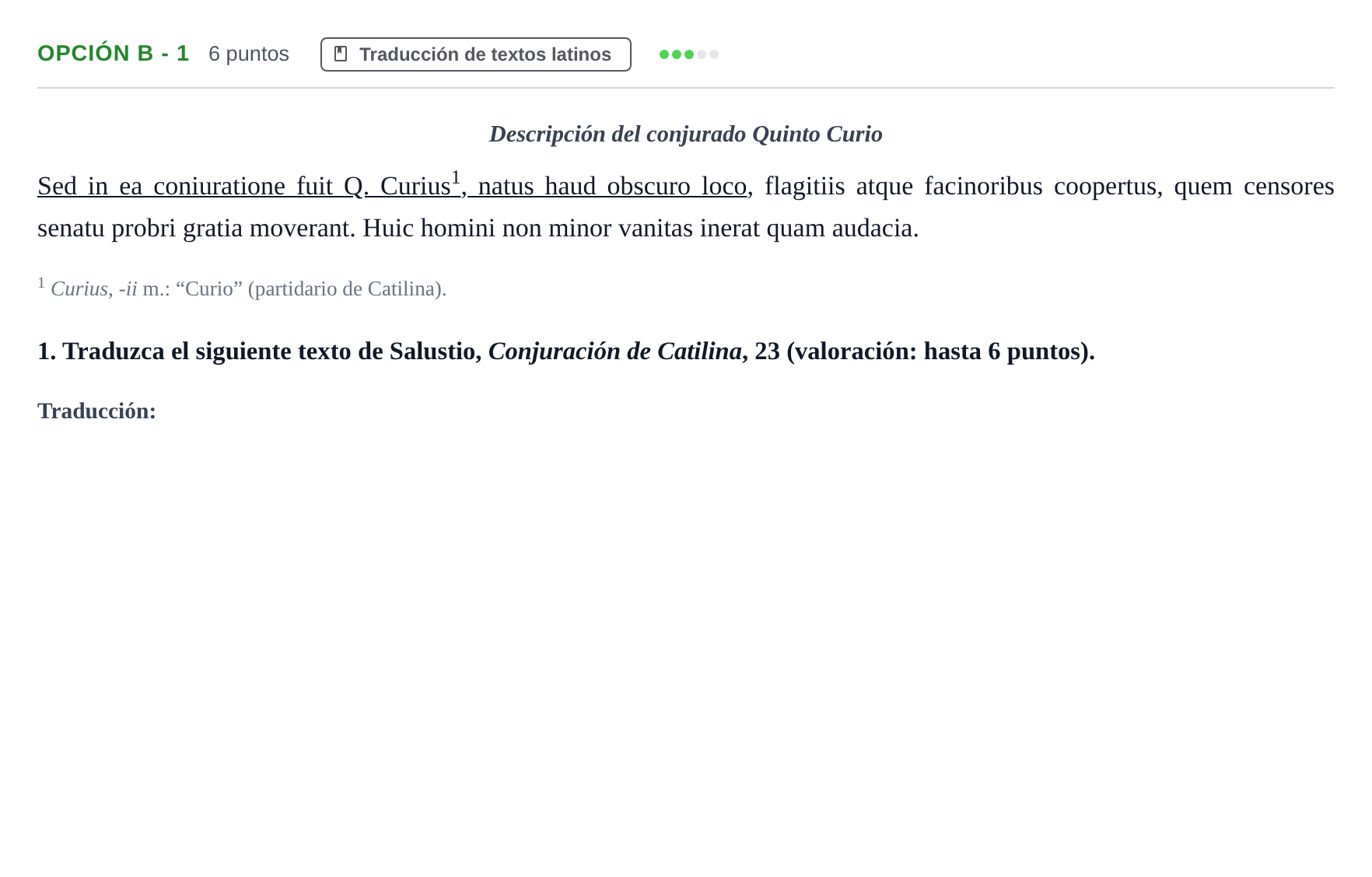 Enunciado: Opción B - 1 · Latín II PAU Andalucía Reserva B 2019