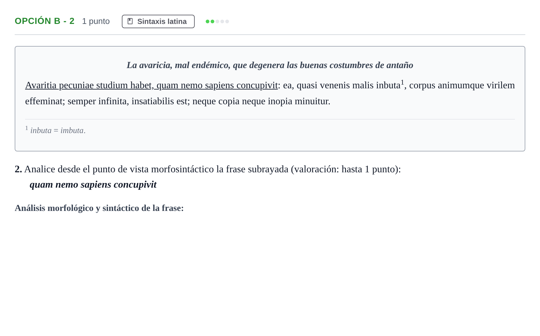 Enunciado: Opción B - 2 · Latín II PAU Andalucía Extraordinaria Suplente 2019