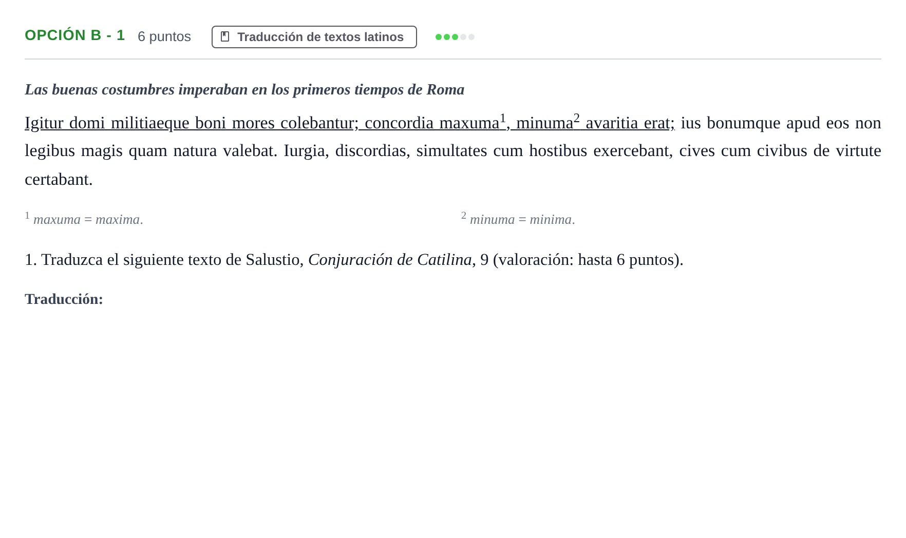 Enunciado: Opción B - 1 · Latín II PAU Andalucía Ordinaria Titular 2019