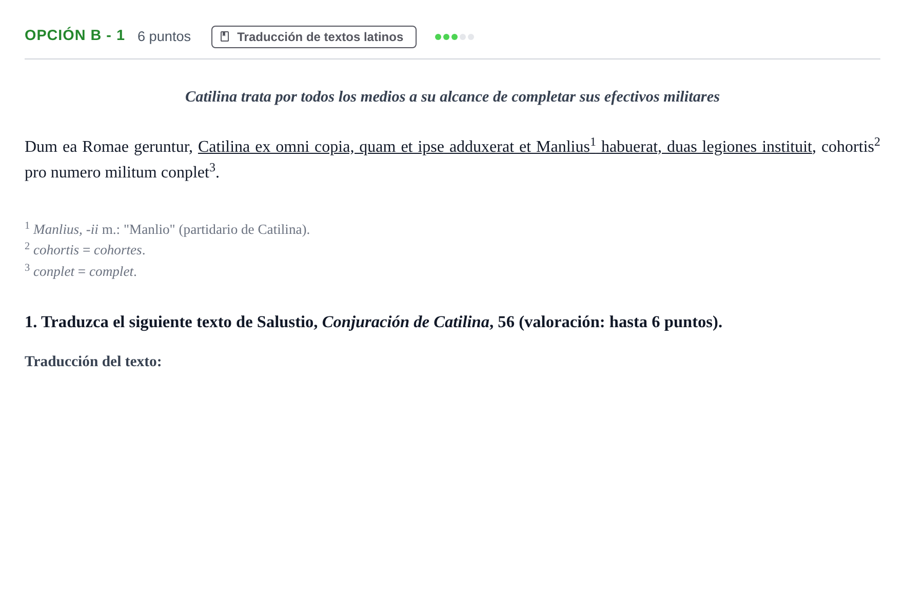 Enunciado: Opción B - 1 · Latín II PAU Andalucía Extraordinaria Titular 2019