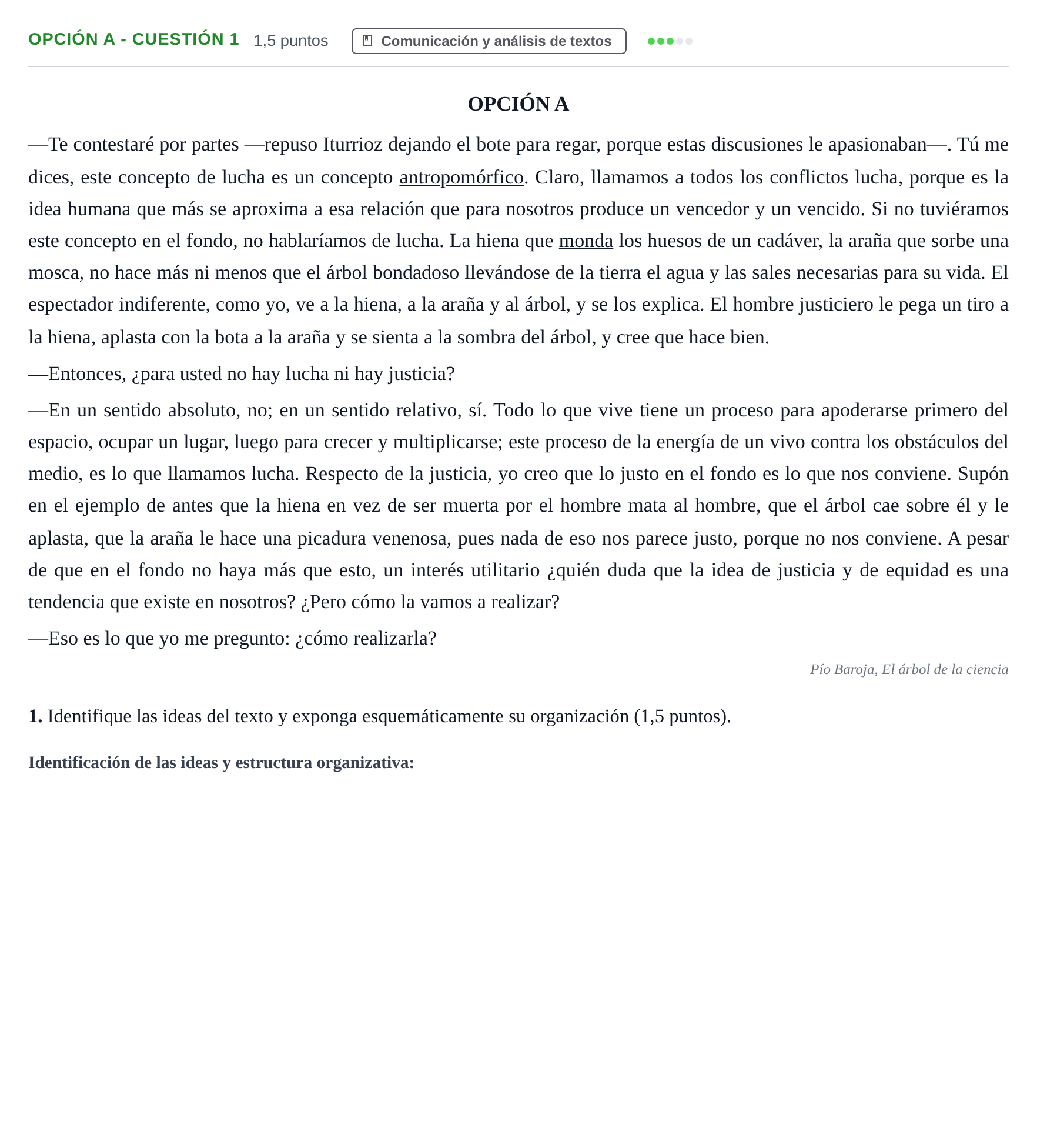 Enunciado: Opción A - Cuestión 1 · Lengua Castellana y Literatura II PAU Andalucía Reserva A 2019