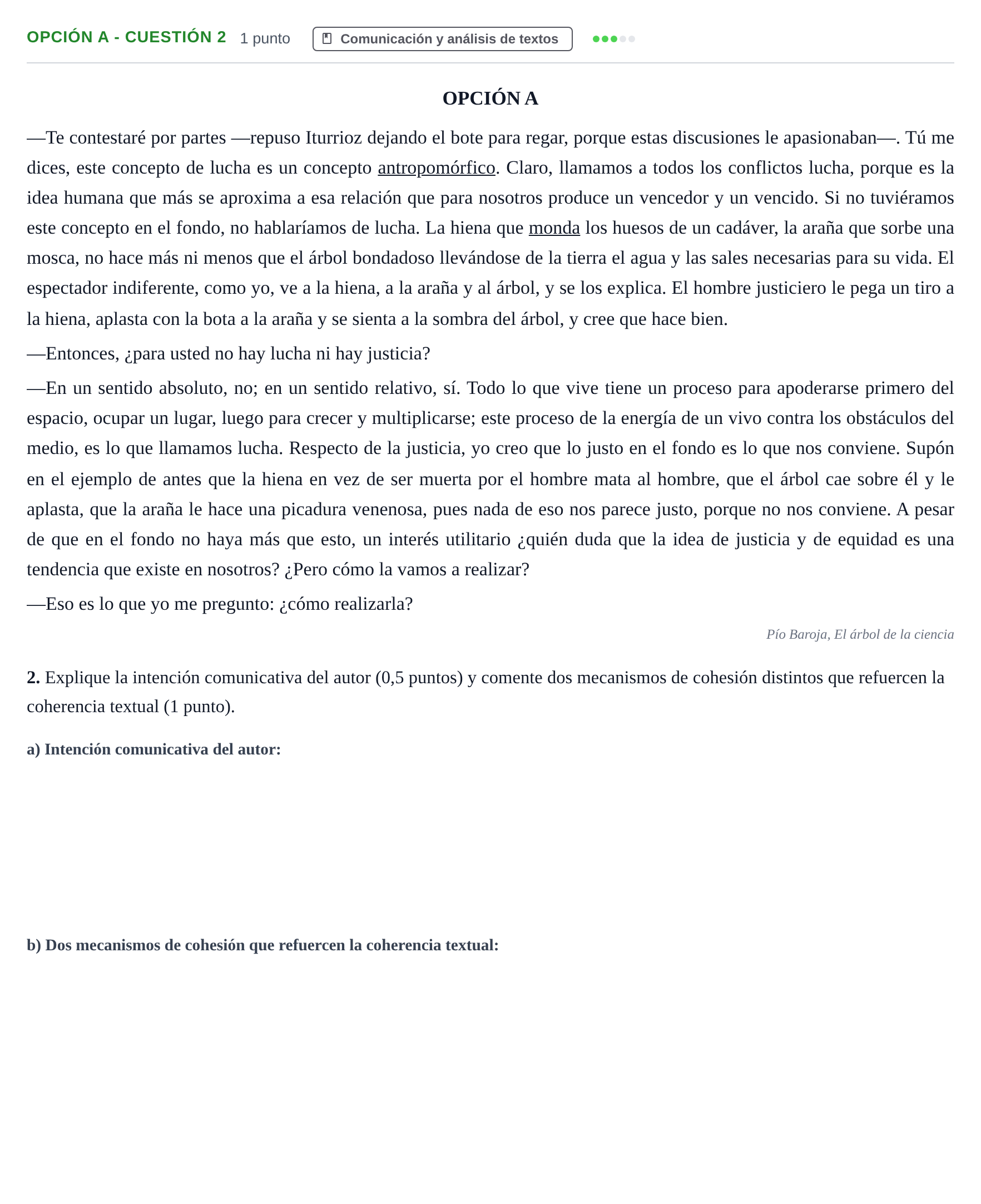 Enunciado: Opción A - Cuestión 2 · Lengua Castellana y Literatura II PAU Andalucía Reserva A 2019