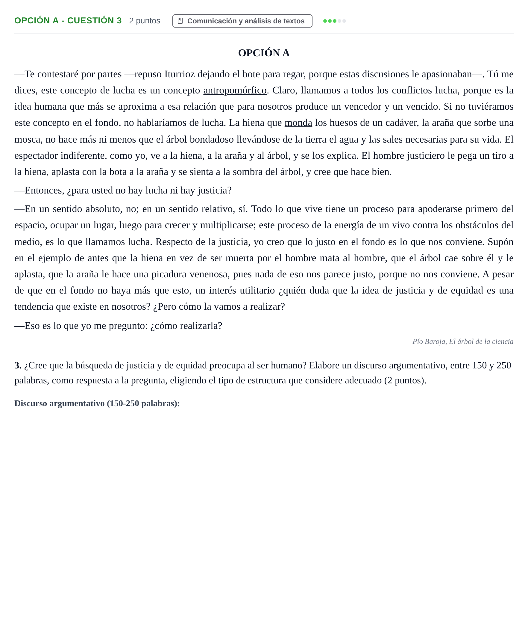 Enunciado: Opción A - Cuestión 3 · Lengua Castellana y Literatura II PAU Andalucía Reserva A 2019