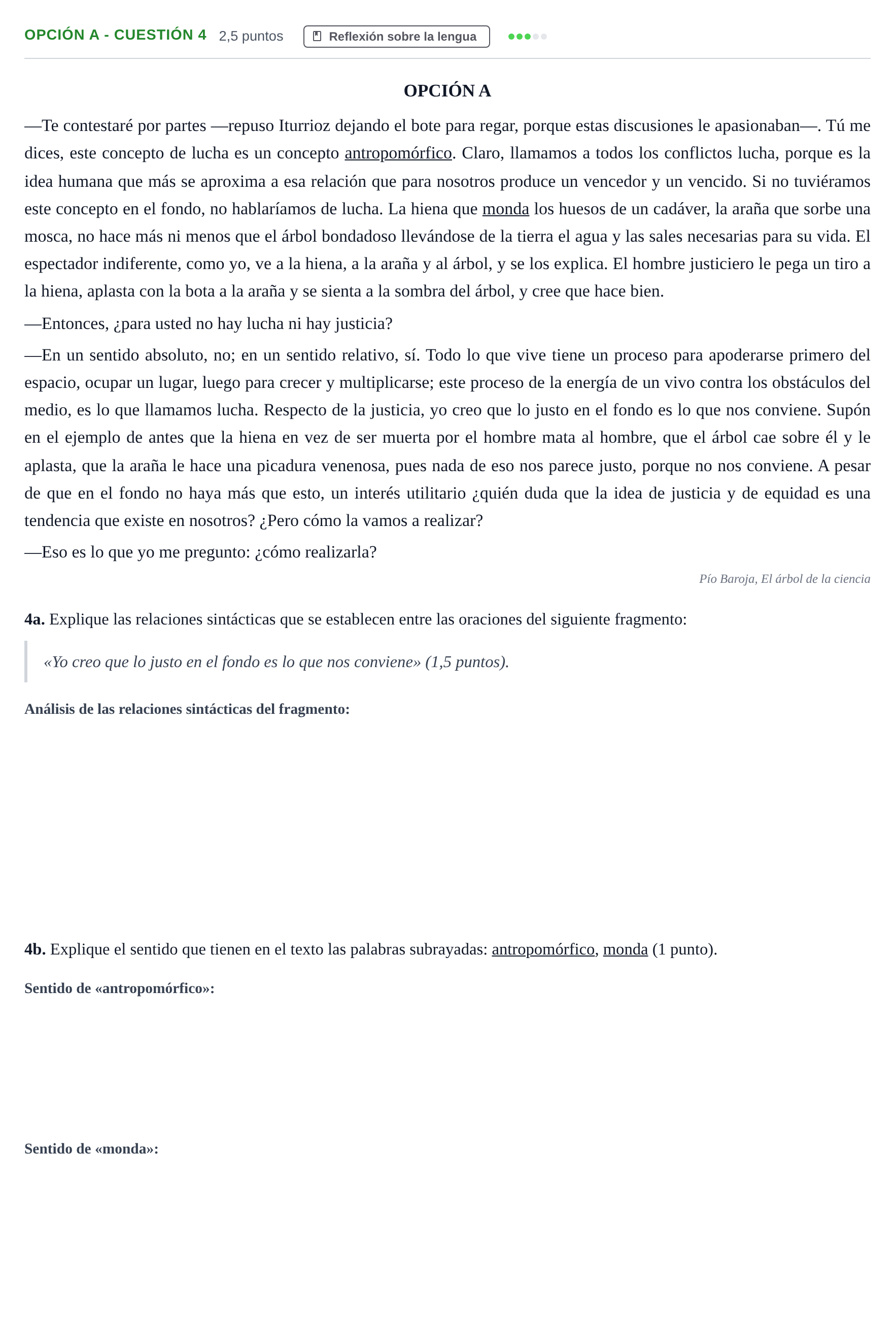 Enunciado: Opción A - Cuestión 4 · Lengua Castellana y Literatura II PAU Andalucía Reserva A 2019