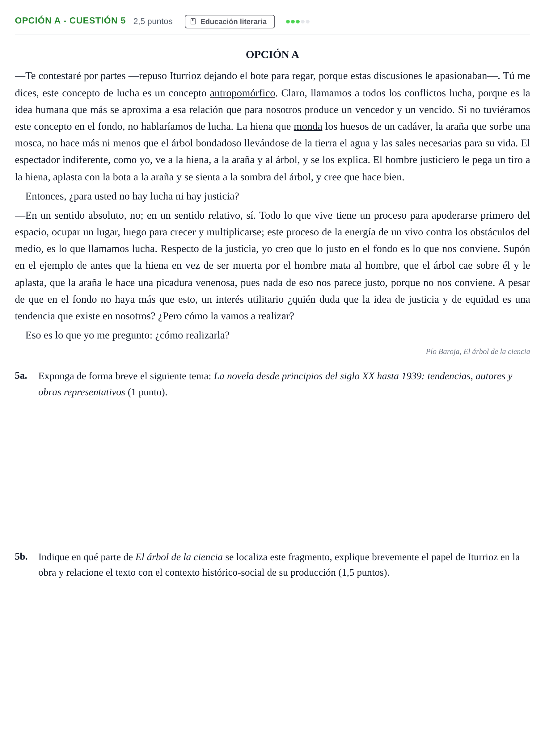 Enunciado: Opción A - Cuestión 5 · Lengua Castellana y Literatura II PAU Andalucía Reserva A 2019