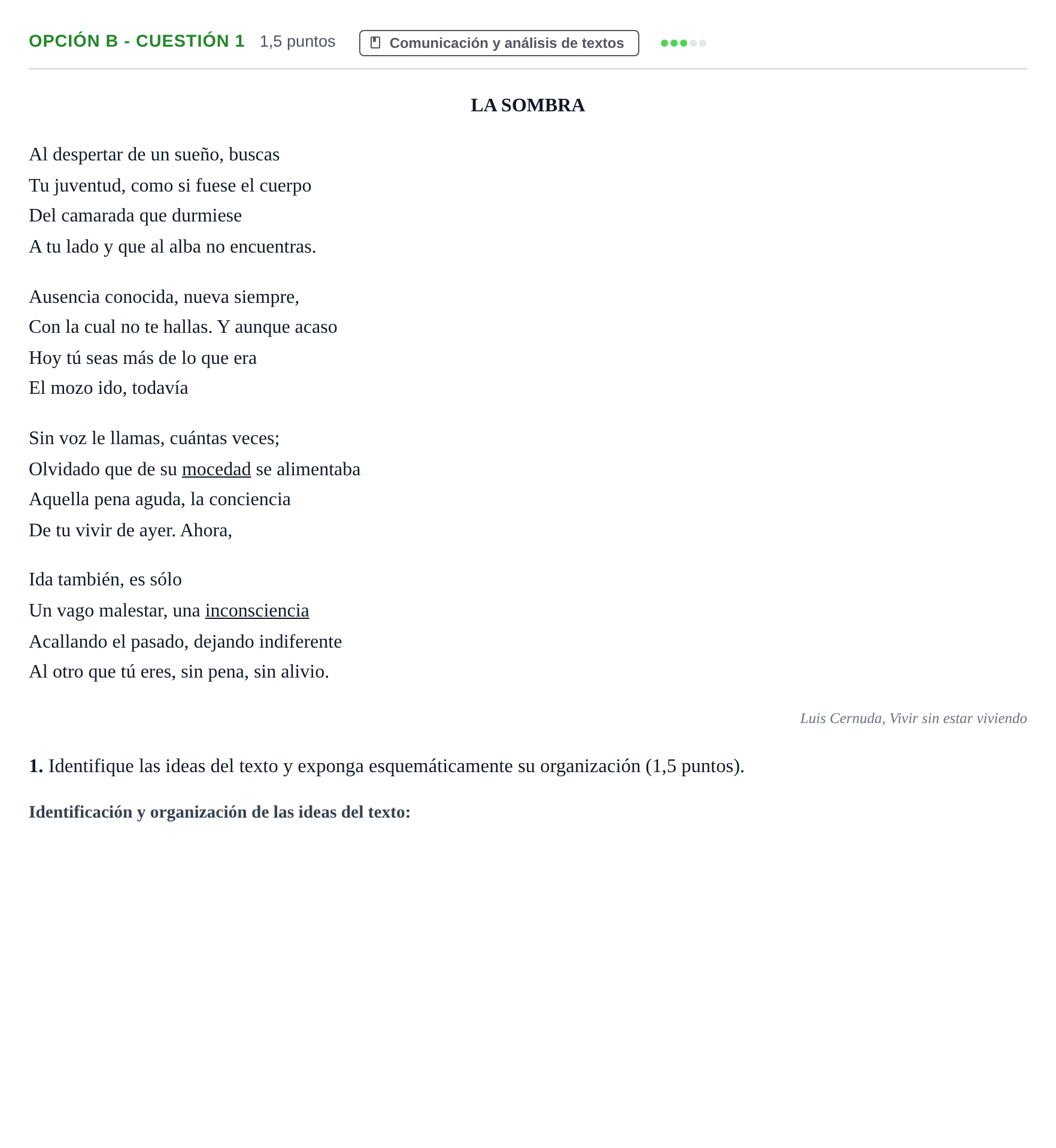 Enunciado: Opción B - Cuestión 1 · Lengua Castellana y Literatura II PAU Andalucía Reserva A 2019