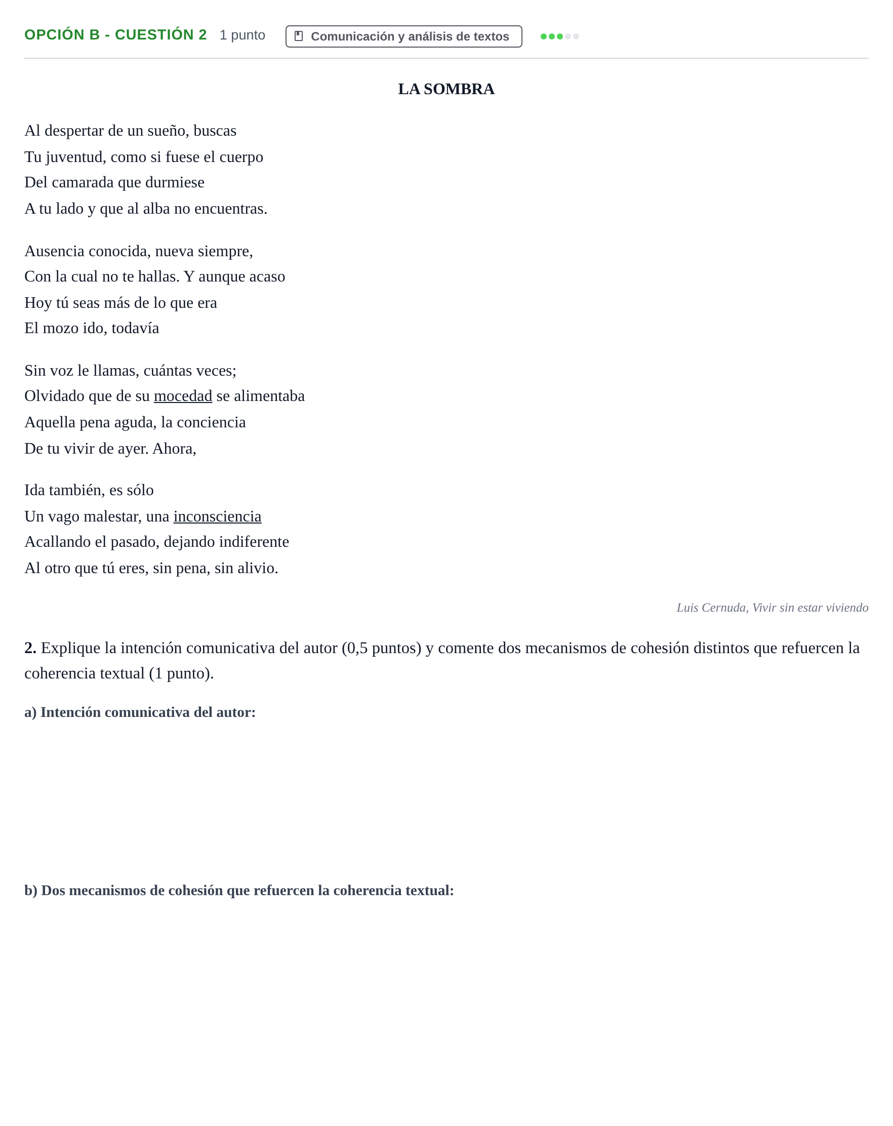 Enunciado: Opción B - Cuestión 2 · Lengua Castellana y Literatura II PAU Andalucía Reserva A 2019