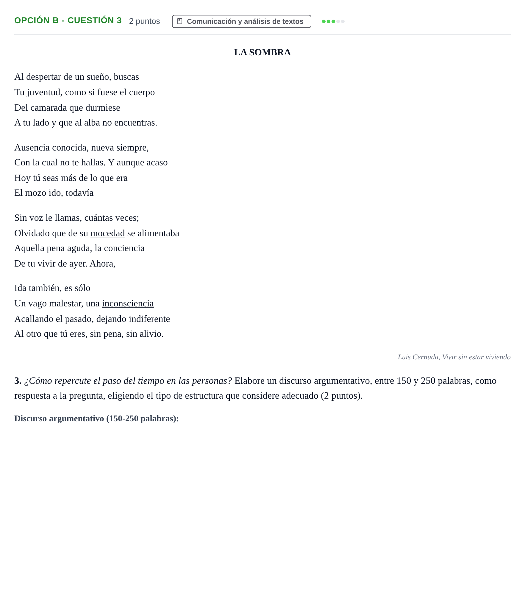 Enunciado: Opción B - Cuestión 3 · Lengua Castellana y Literatura II PAU Andalucía Reserva A 2019