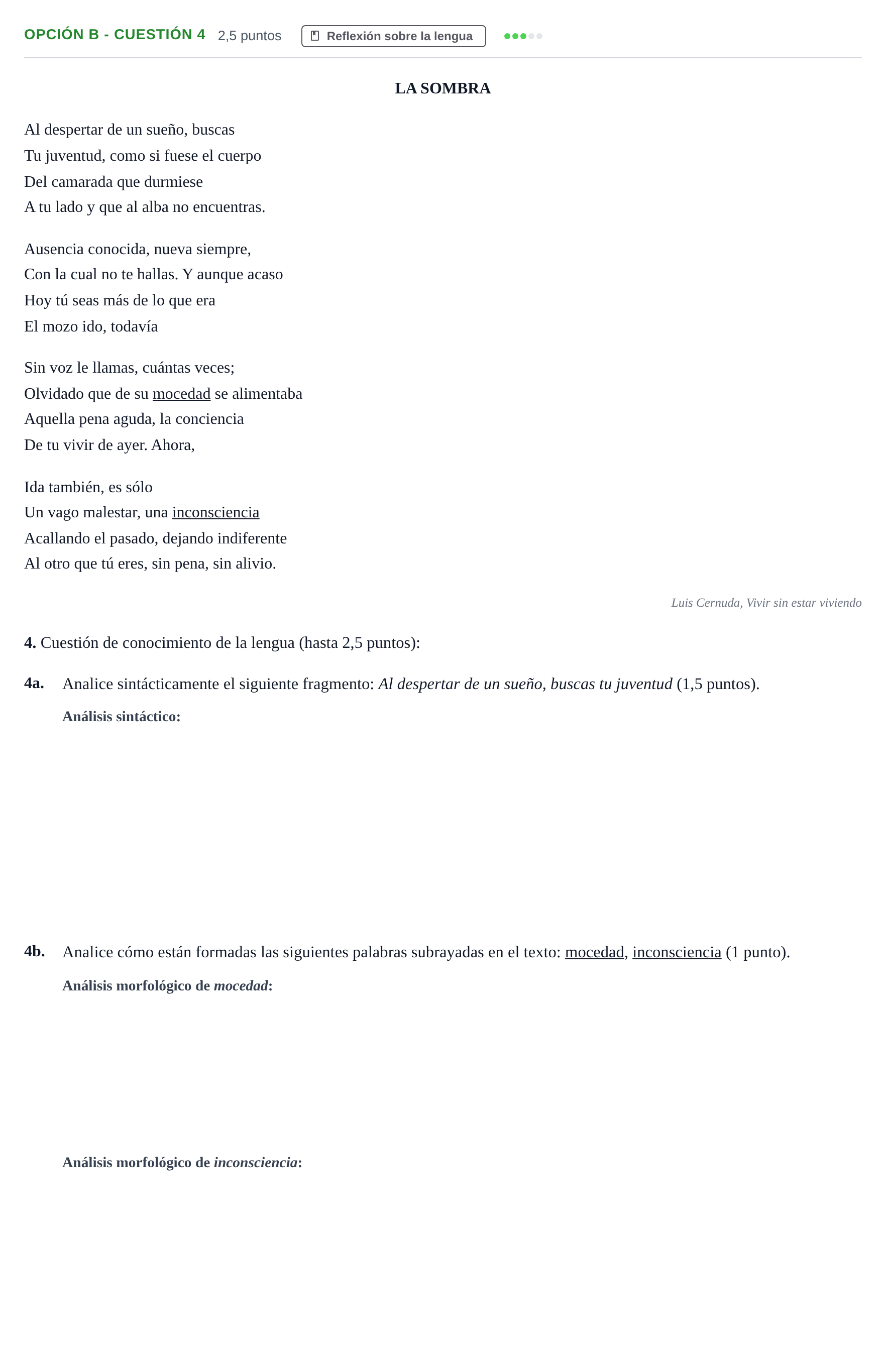 Enunciado: Opción B - Cuestión 4 · Lengua Castellana y Literatura II PAU Andalucía Reserva A 2019
