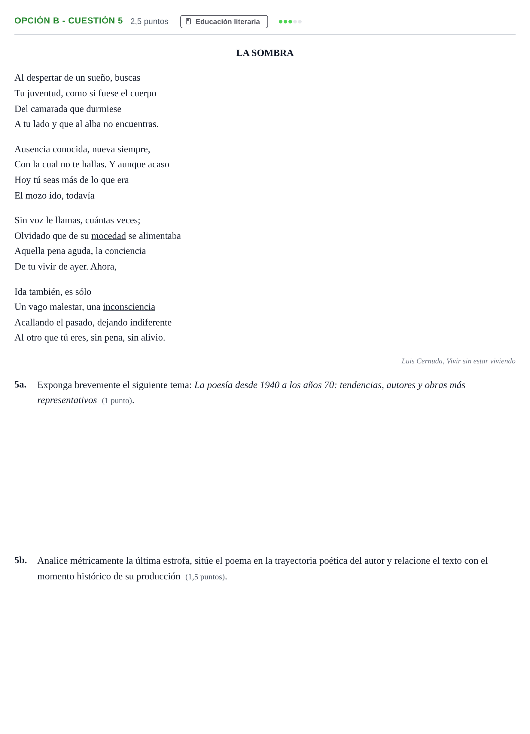 Enunciado: Opción B - Cuestión 5 · Lengua Castellana y Literatura II PAU Andalucía Reserva A 2019