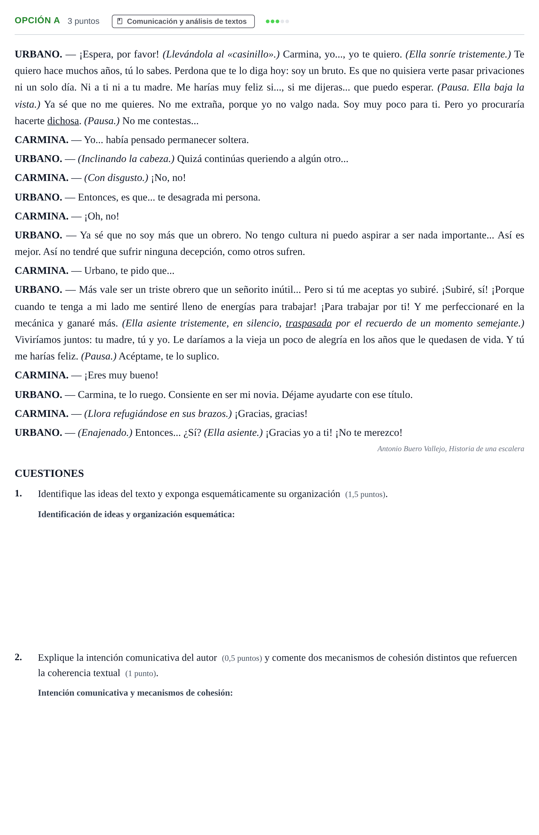 Enunciado: Opción A · Lengua Castellana y Literatura II PAU Andalucía Reserva B 2019