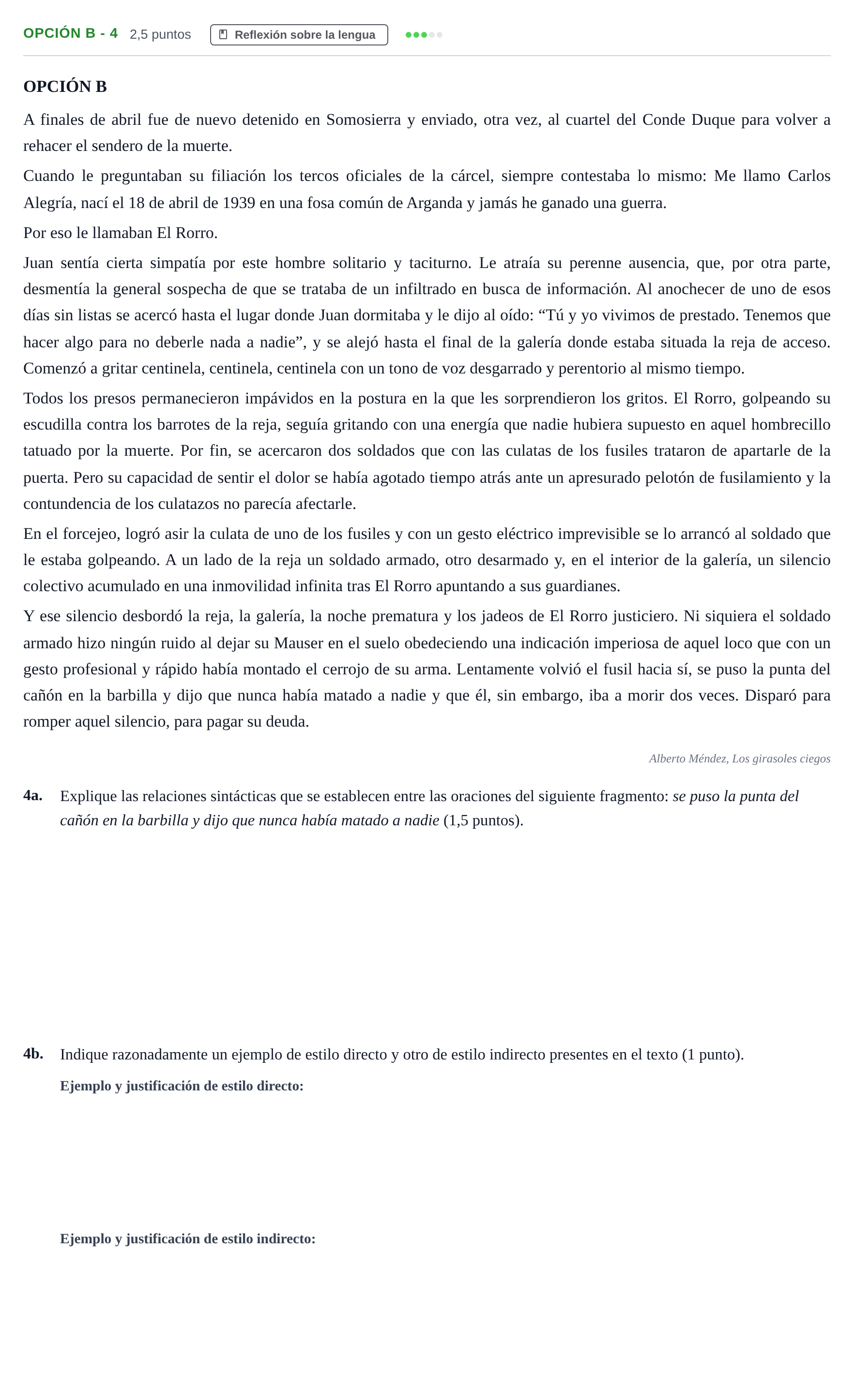 Enunciado: Opción B - 4 · Lengua Castellana y Literatura II PAU Andalucía Reserva B 2019
