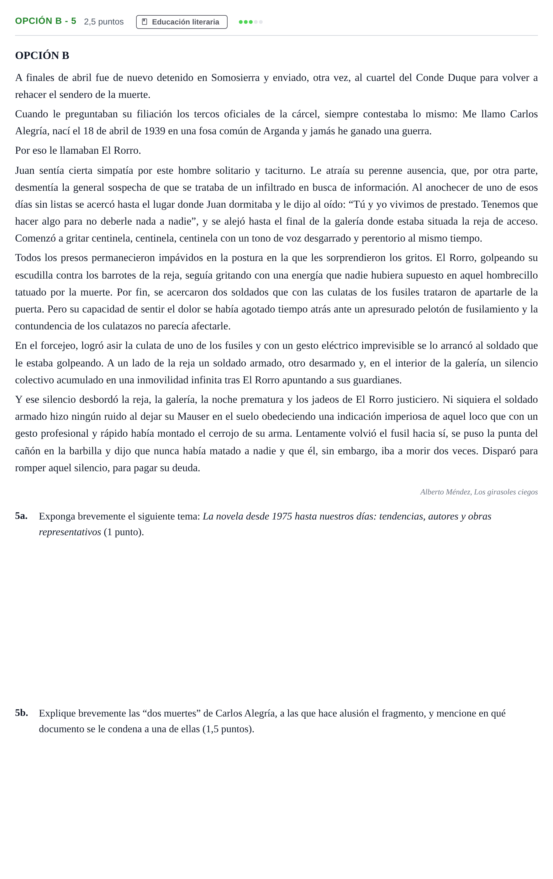 Enunciado: Opción B - 5 · Lengua Castellana y Literatura II PAU Andalucía Reserva B 2019