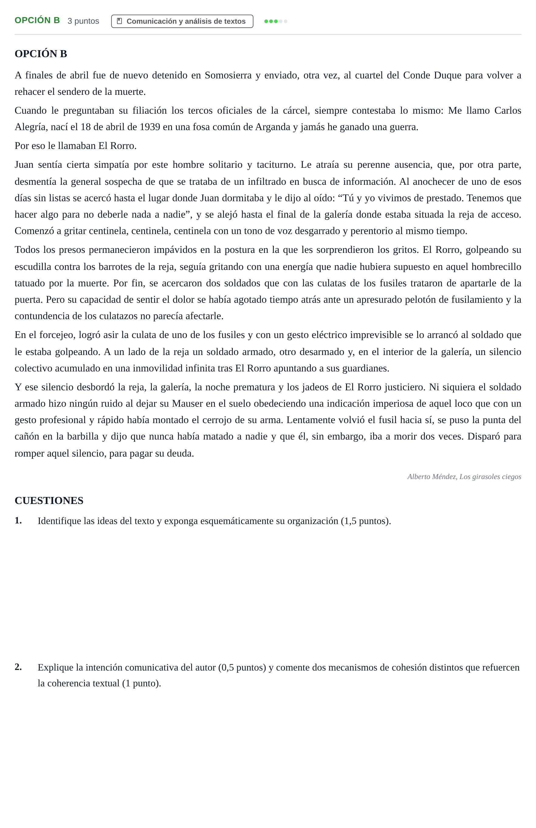 Enunciado: Opción B · Lengua Castellana y Literatura II PAU Andalucía Reserva B 2019
