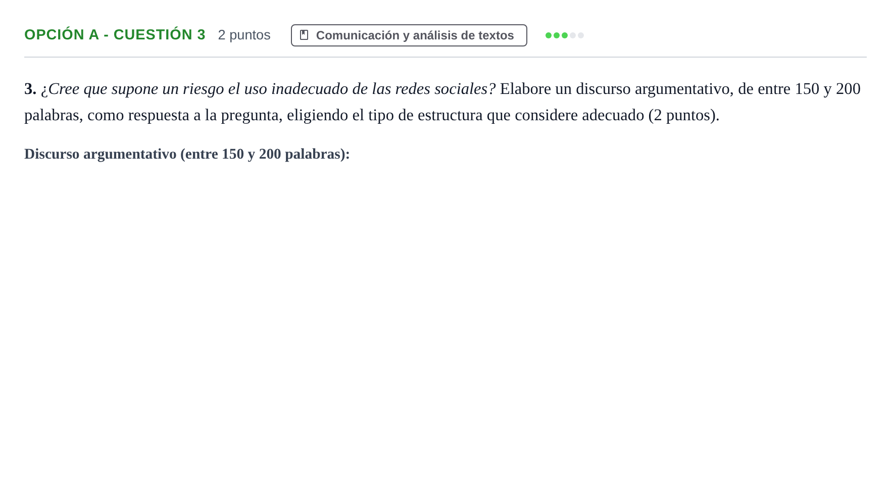 Enunciado: Opción A - Cuestión 3 · Lengua Castellana y Literatura II PAU Andalucía Ordinaria Suplente 2019