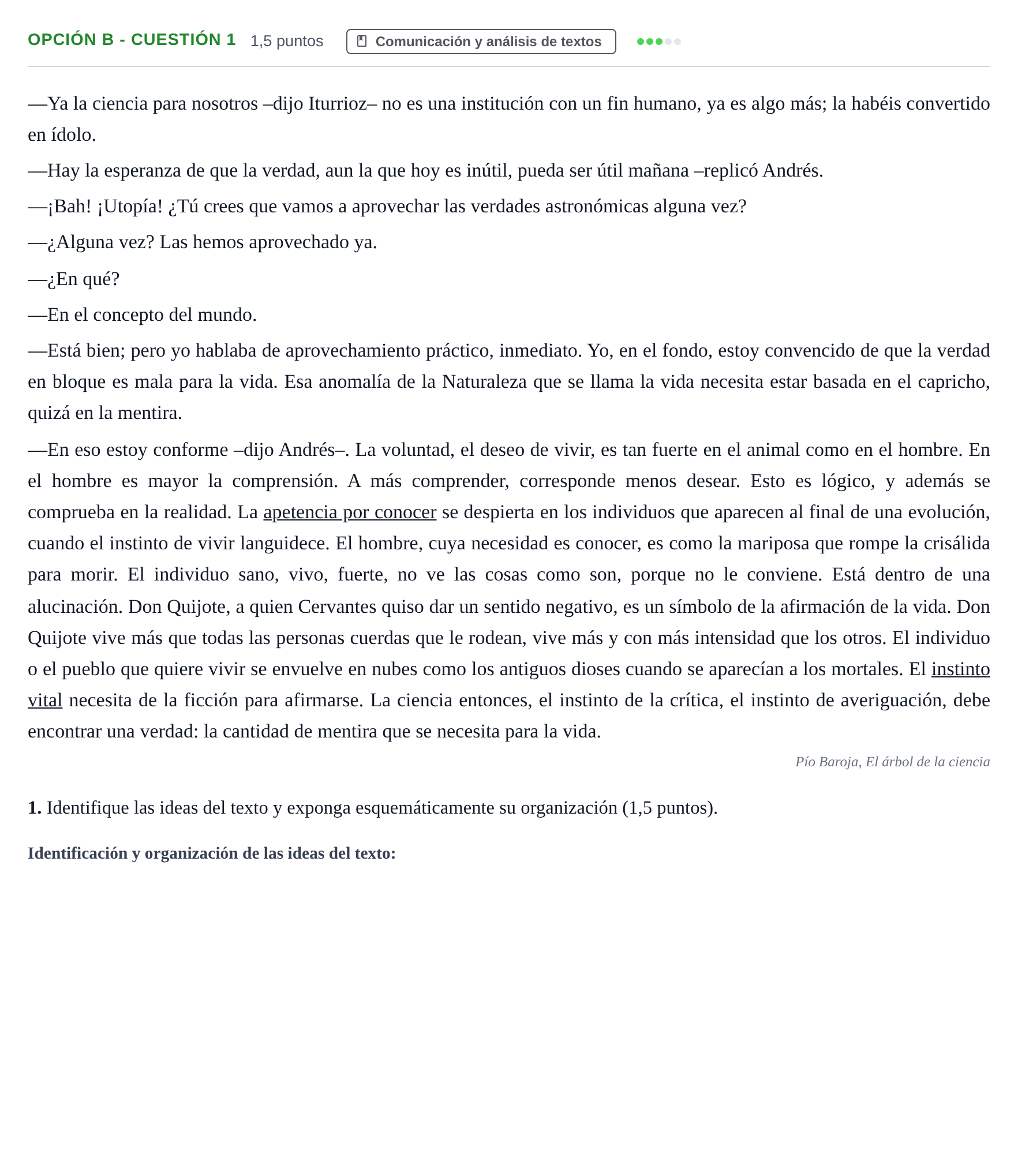 Enunciado: Opción B - Cuestión 1 · Lengua Castellana y Literatura II PAU Andalucía Ordinaria Suplente 2019