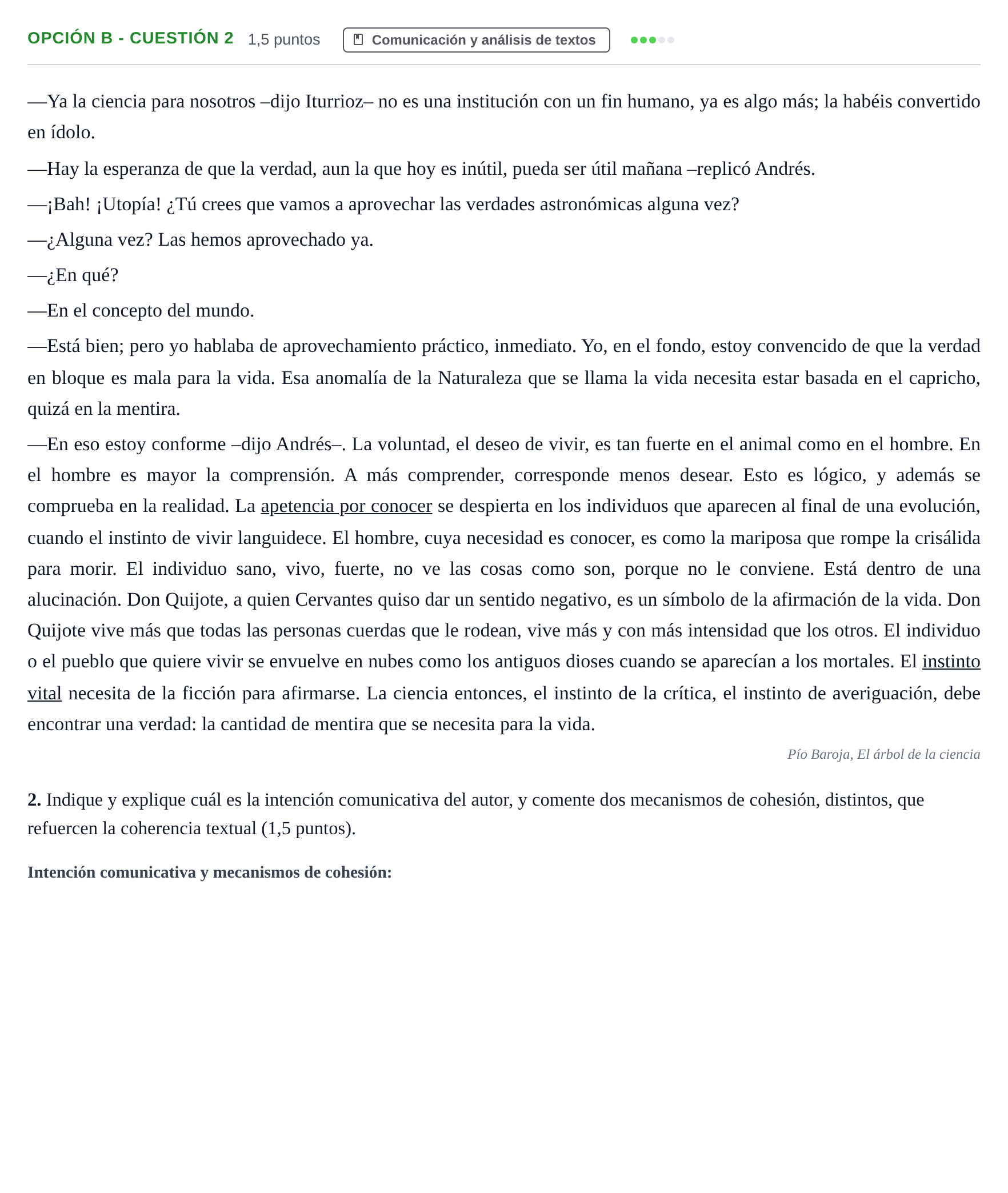 Enunciado: Opción B - Cuestión 2 · Lengua Castellana y Literatura II PAU Andalucía Ordinaria Suplente 2019