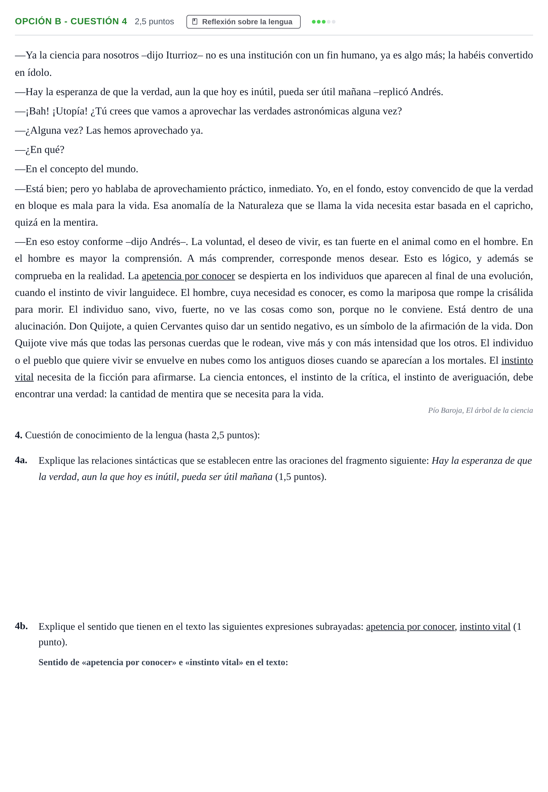 Enunciado: Opción B - Cuestión 4 · Lengua Castellana y Literatura II PAU Andalucía Ordinaria Suplente 2019