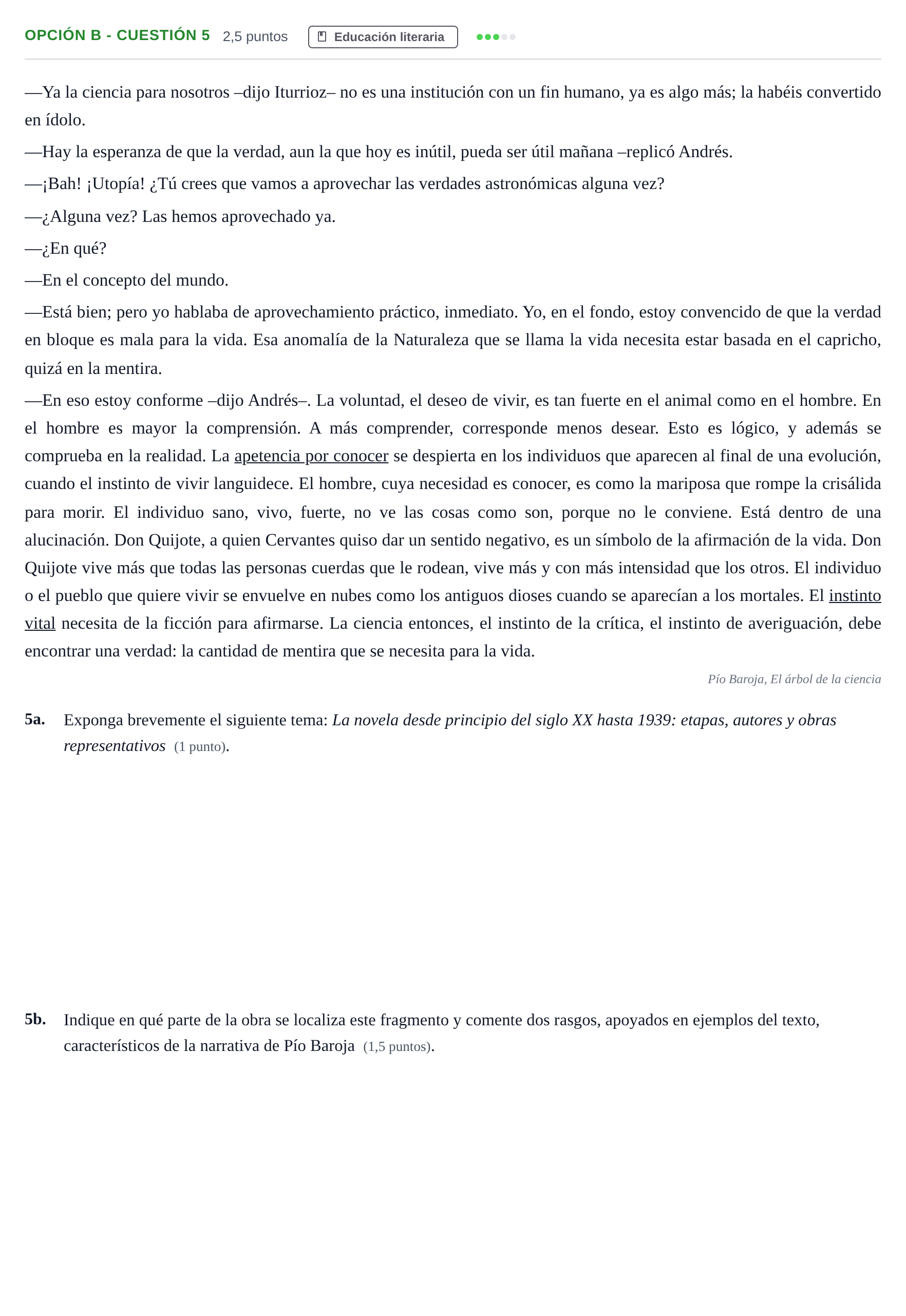 Enunciado: Opción B - Cuestión 5 · Lengua Castellana y Literatura II PAU Andalucía Ordinaria Suplente 2019