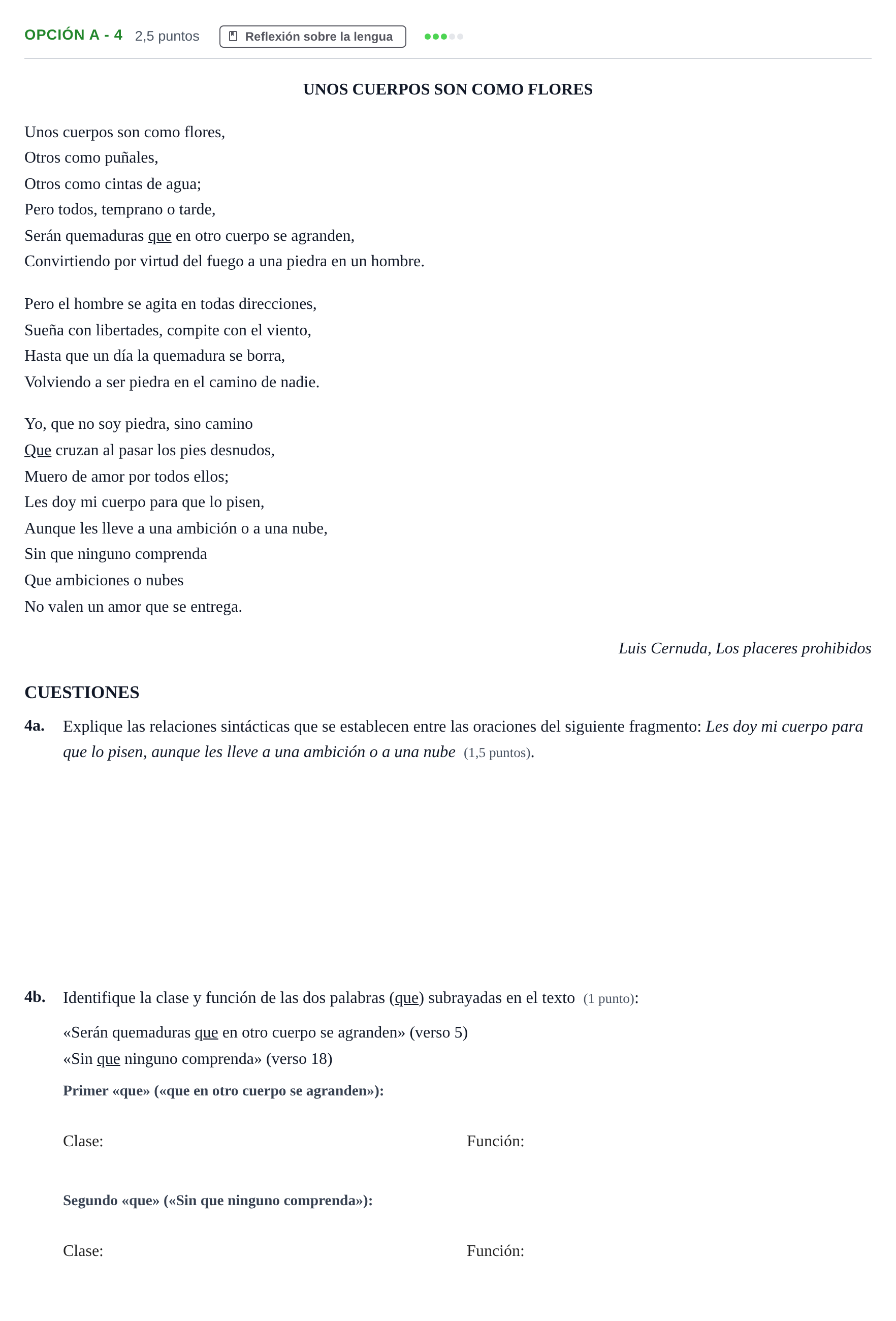 Enunciado: Opción A - 4 · Lengua Castellana y Literatura II PAU Andalucía Extraordinaria Suplente 2019
