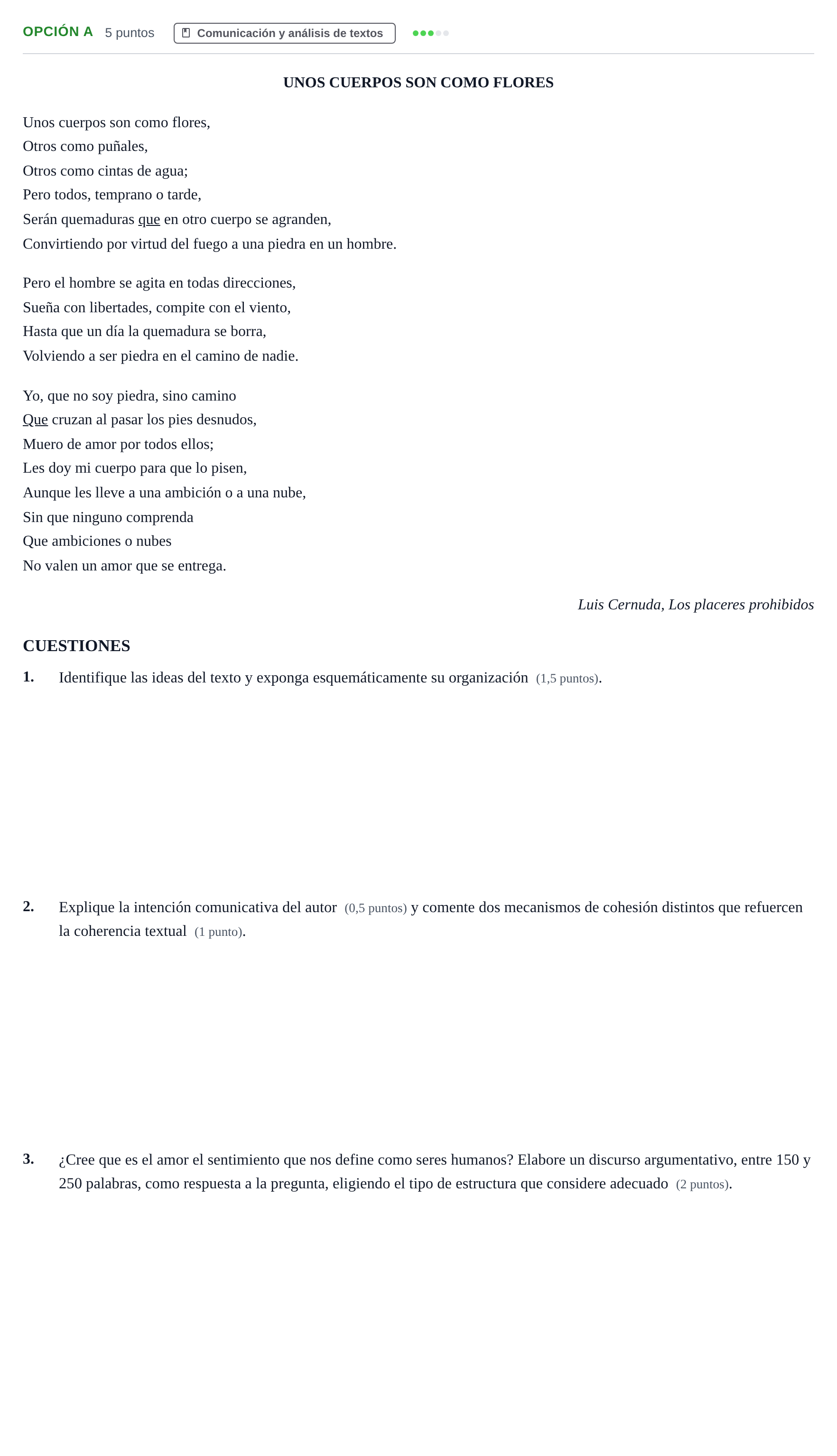 Enunciado: Opción A · Lengua Castellana y Literatura II PAU Andalucía Extraordinaria Suplente 2019