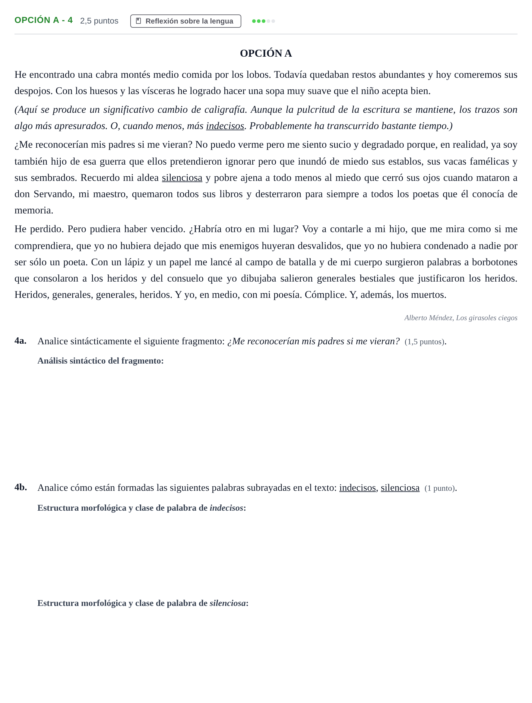 Enunciado: Opción A - 4 · Lengua Castellana y Literatura II PAU Andalucía Ordinaria Titular 2019