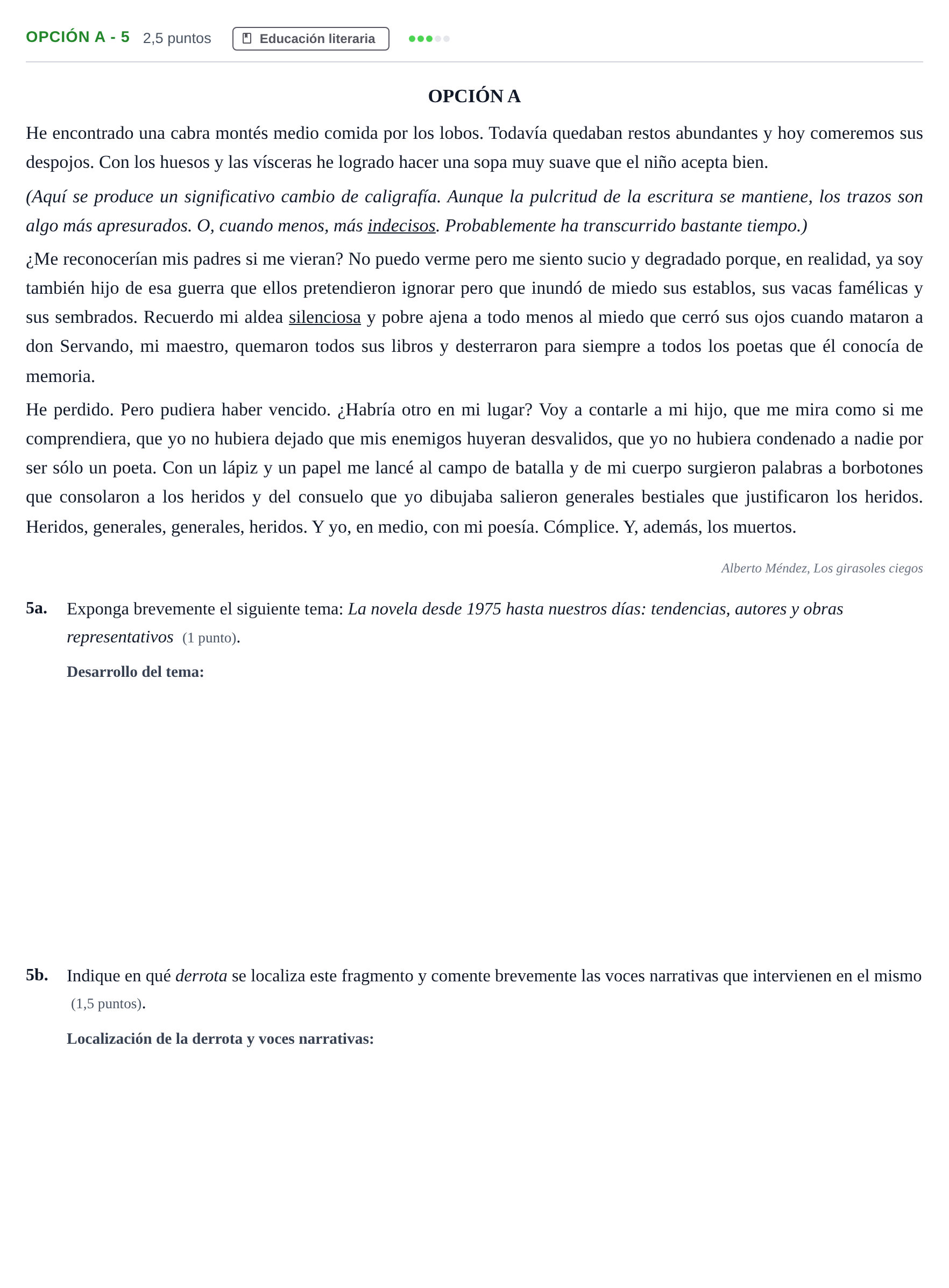 Enunciado: Opción A - 5 · Lengua Castellana y Literatura II PAU Andalucía Ordinaria Titular 2019