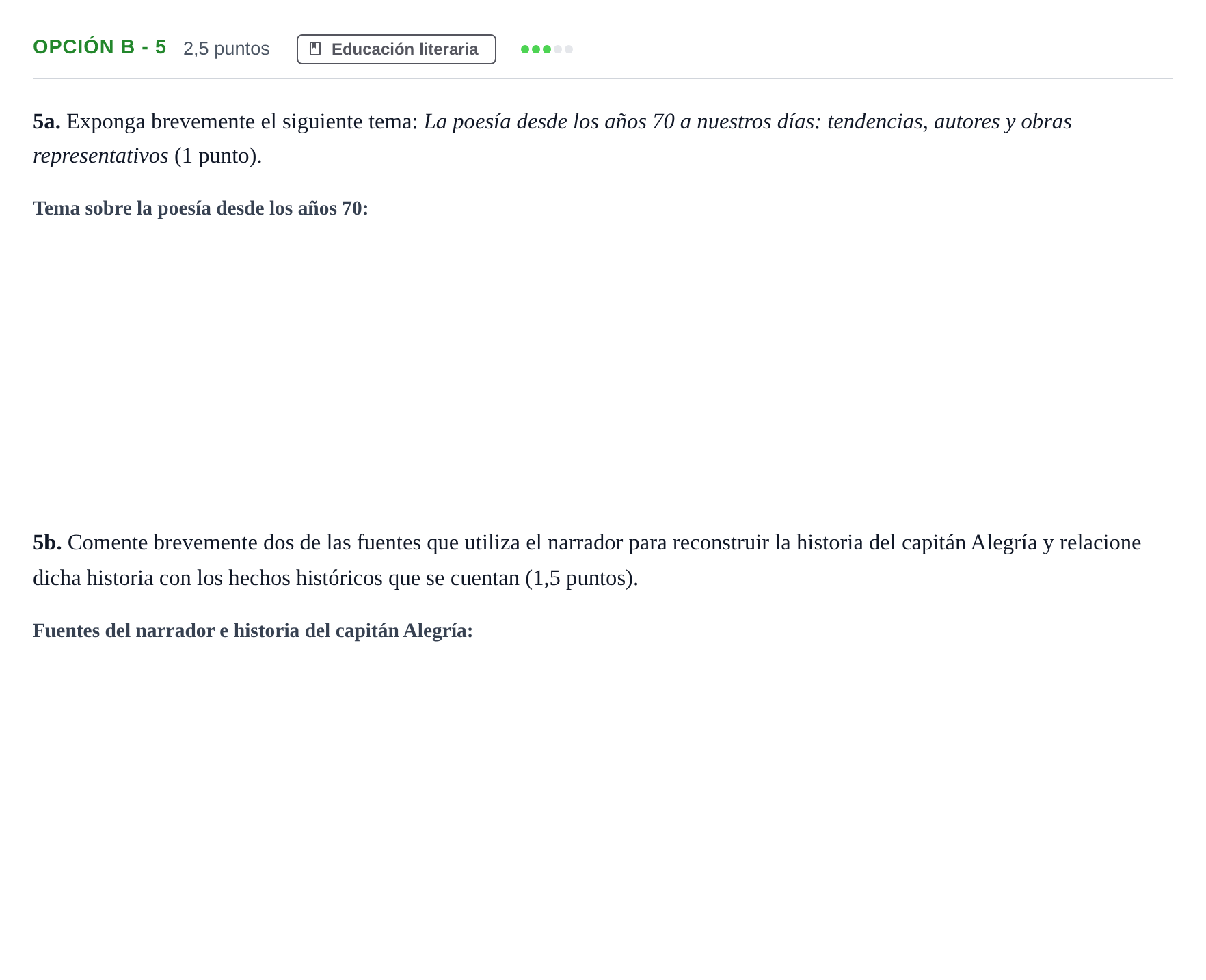 Enunciado: Opción B - 5 · Lengua Castellana y Literatura II PAU Andalucía Ordinaria Titular 2019
