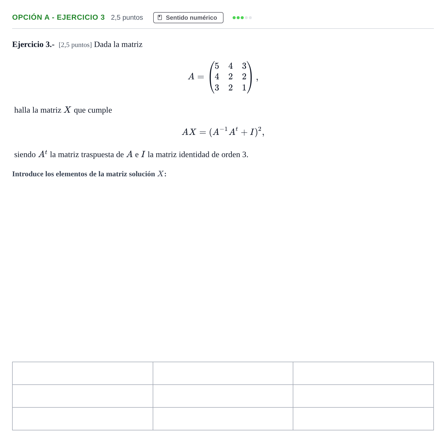 Enunciado: Opción A - Ejercicio 3 · Matemáticas II PAU Andalucía Reserva A 2019