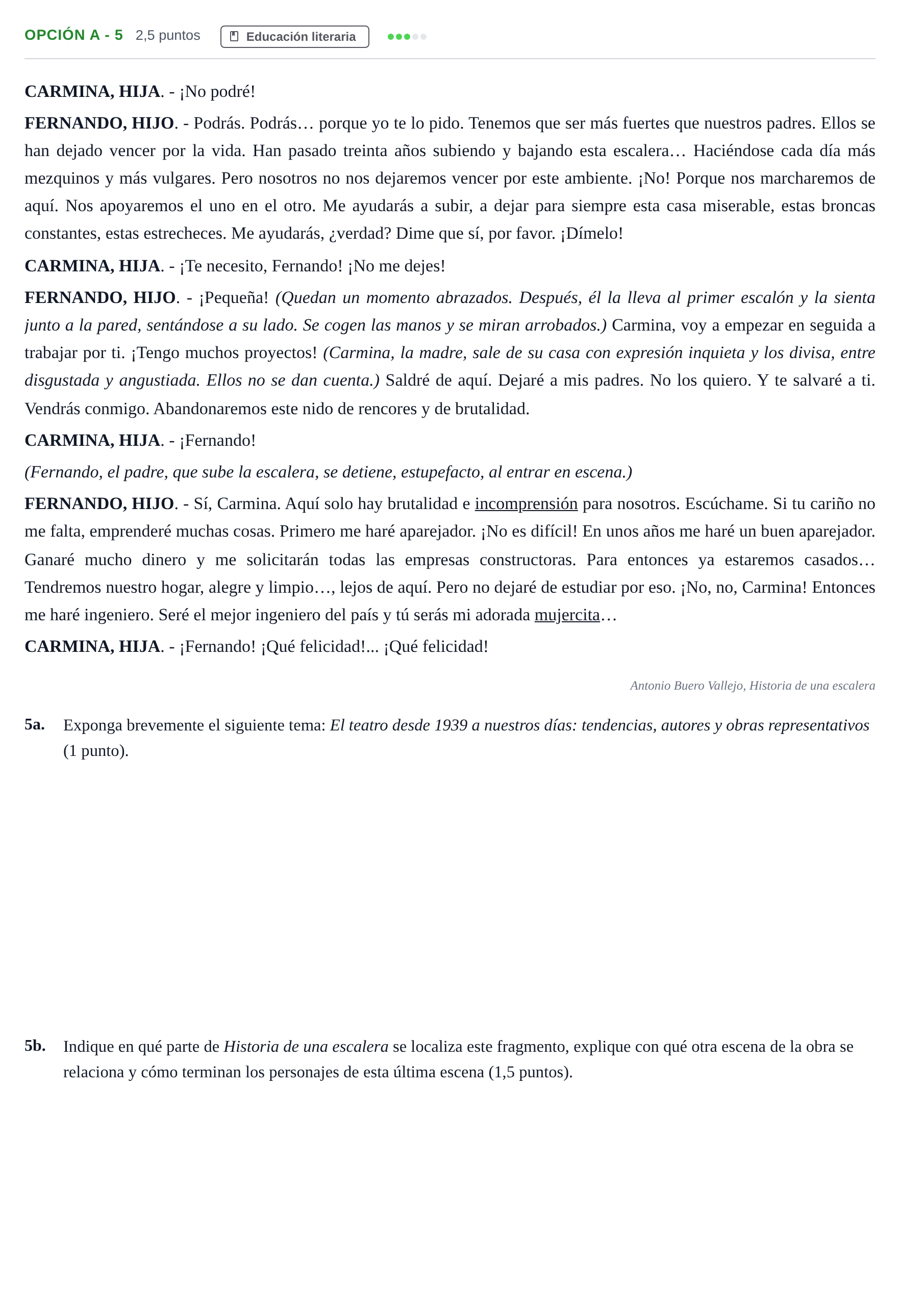 Enunciado: Opción A - 5 · Lengua Castellana y Literatura II PAU Andalucía Extraordinaria Titular 2019