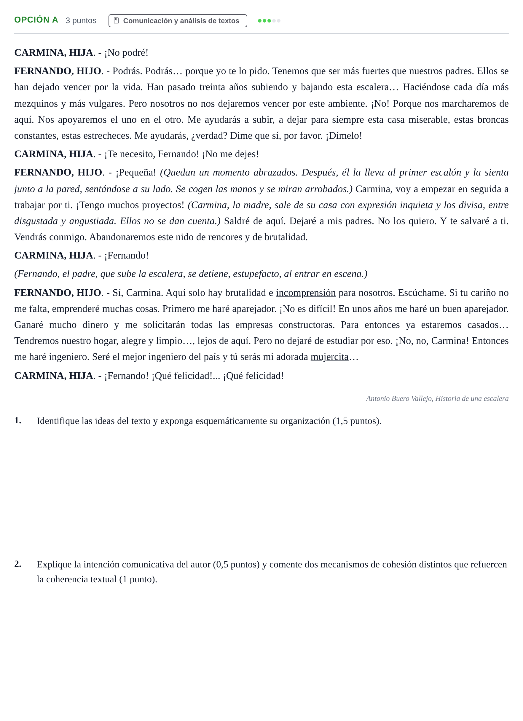 Enunciado: Opción A · Lengua Castellana y Literatura II PAU Andalucía Extraordinaria Titular 2019