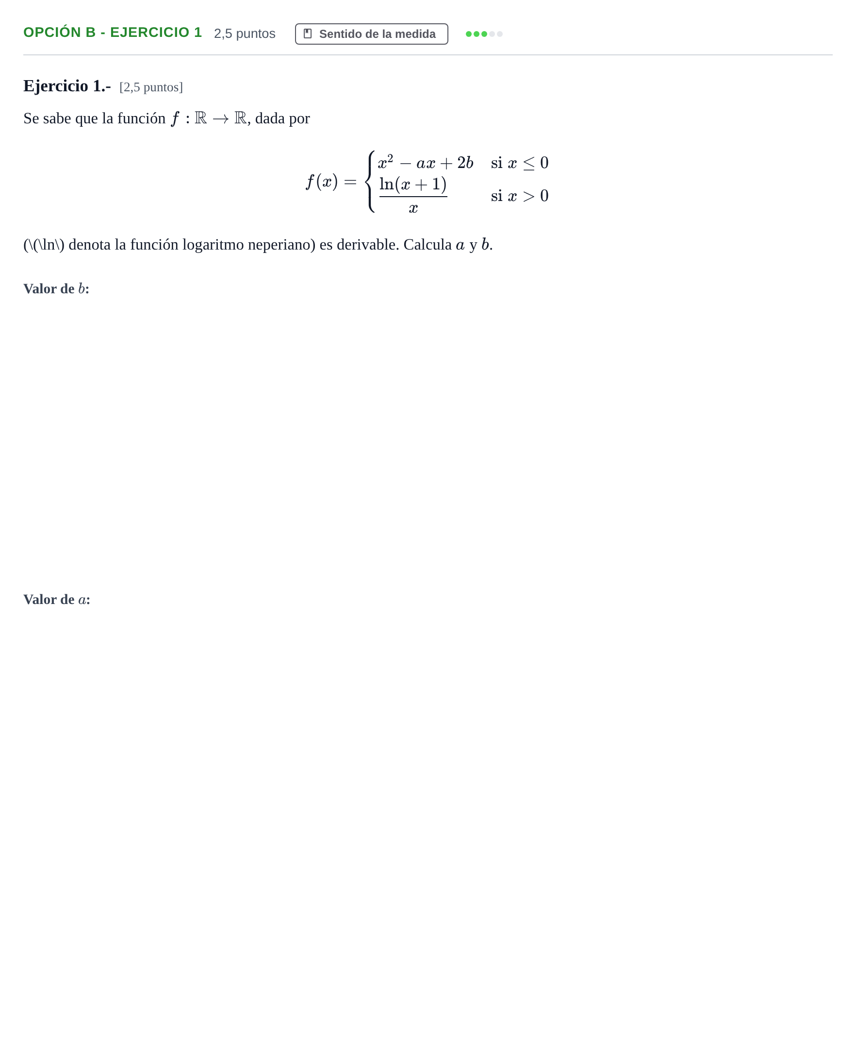 Enunciado: Opción B - Ejercicio 1 · Matemáticas II PAU Andalucía Ordinaria Suplente 2019