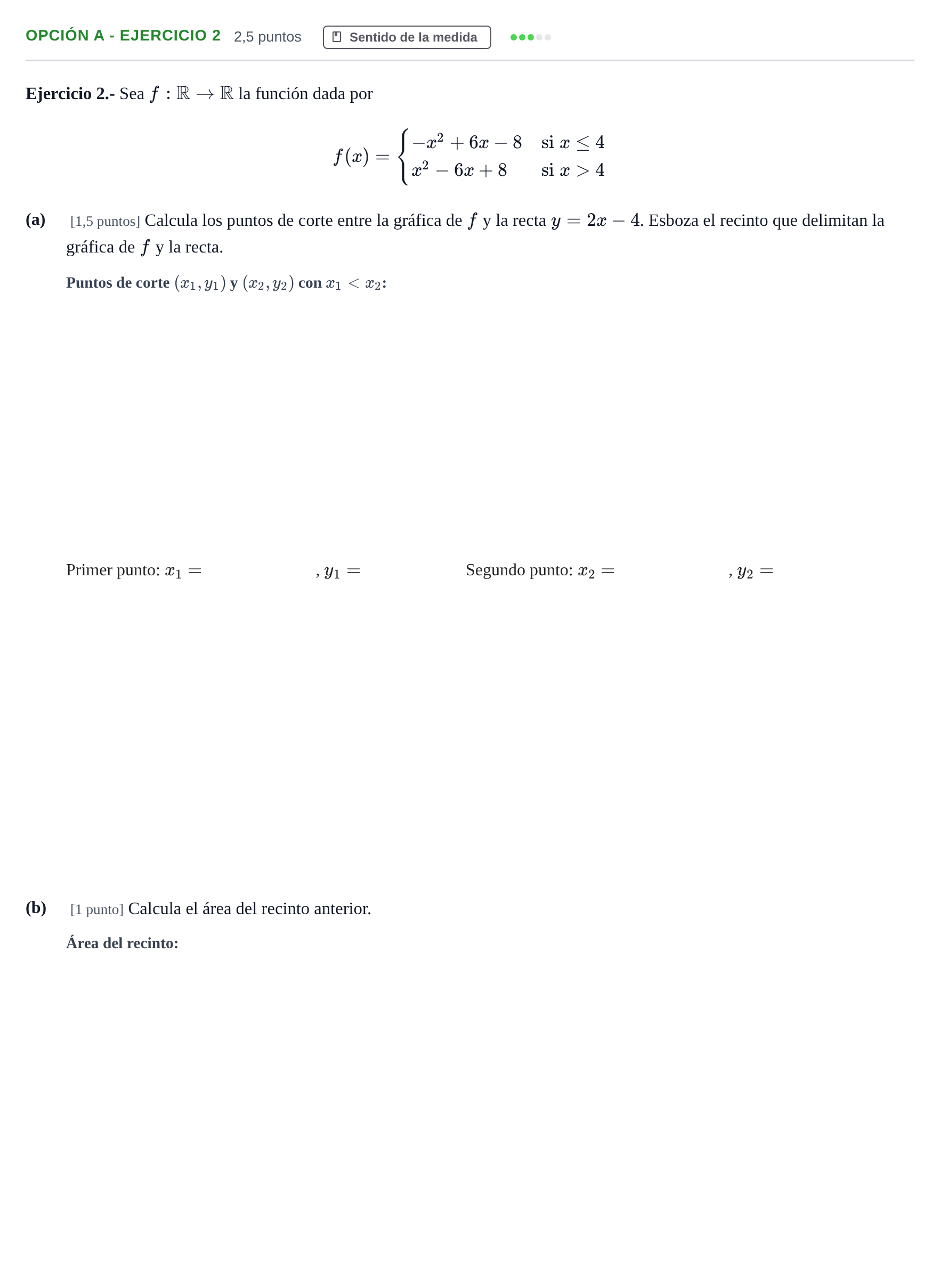 Enunciado: Opción A - Ejercicio 2 · Matemáticas II PAU Andalucía Reserva B 2019