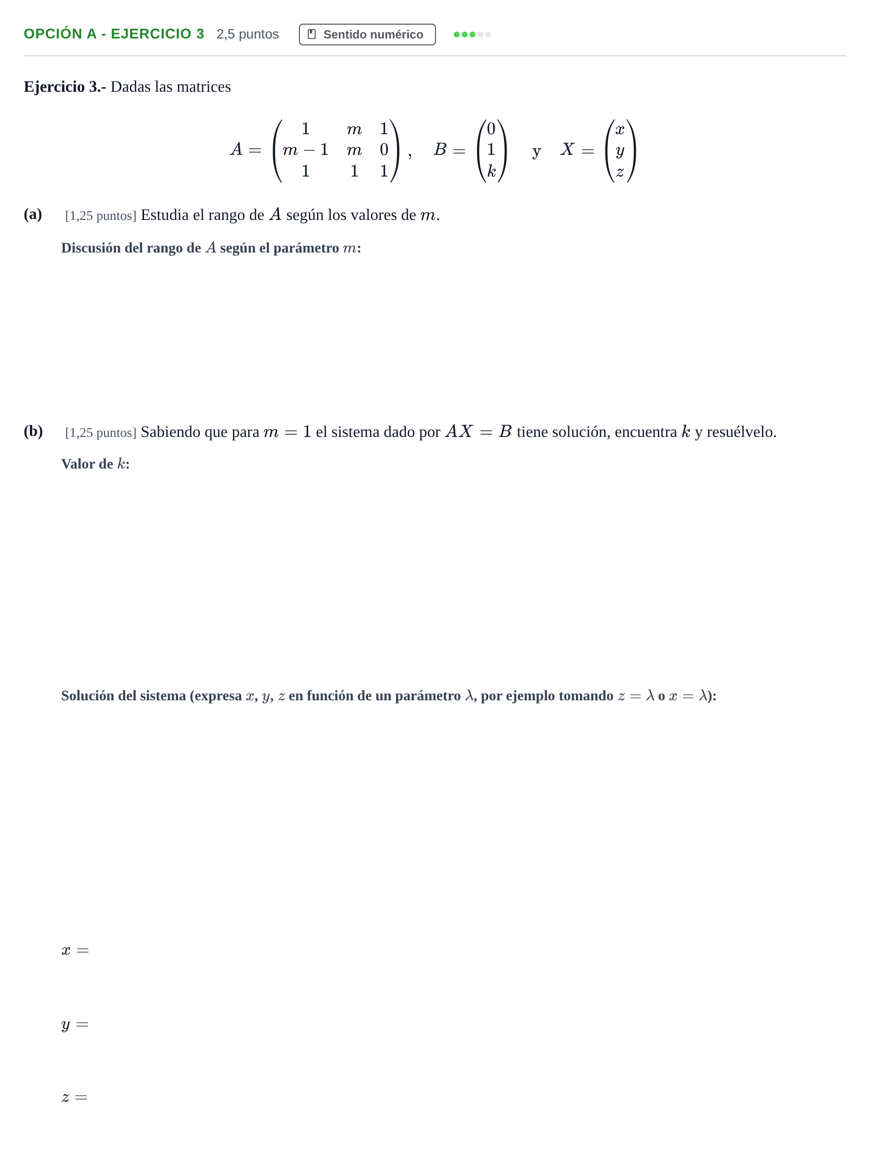 Enunciado: Opción A - Ejercicio 3 · Matemáticas II PAU Andalucía Reserva B 2019