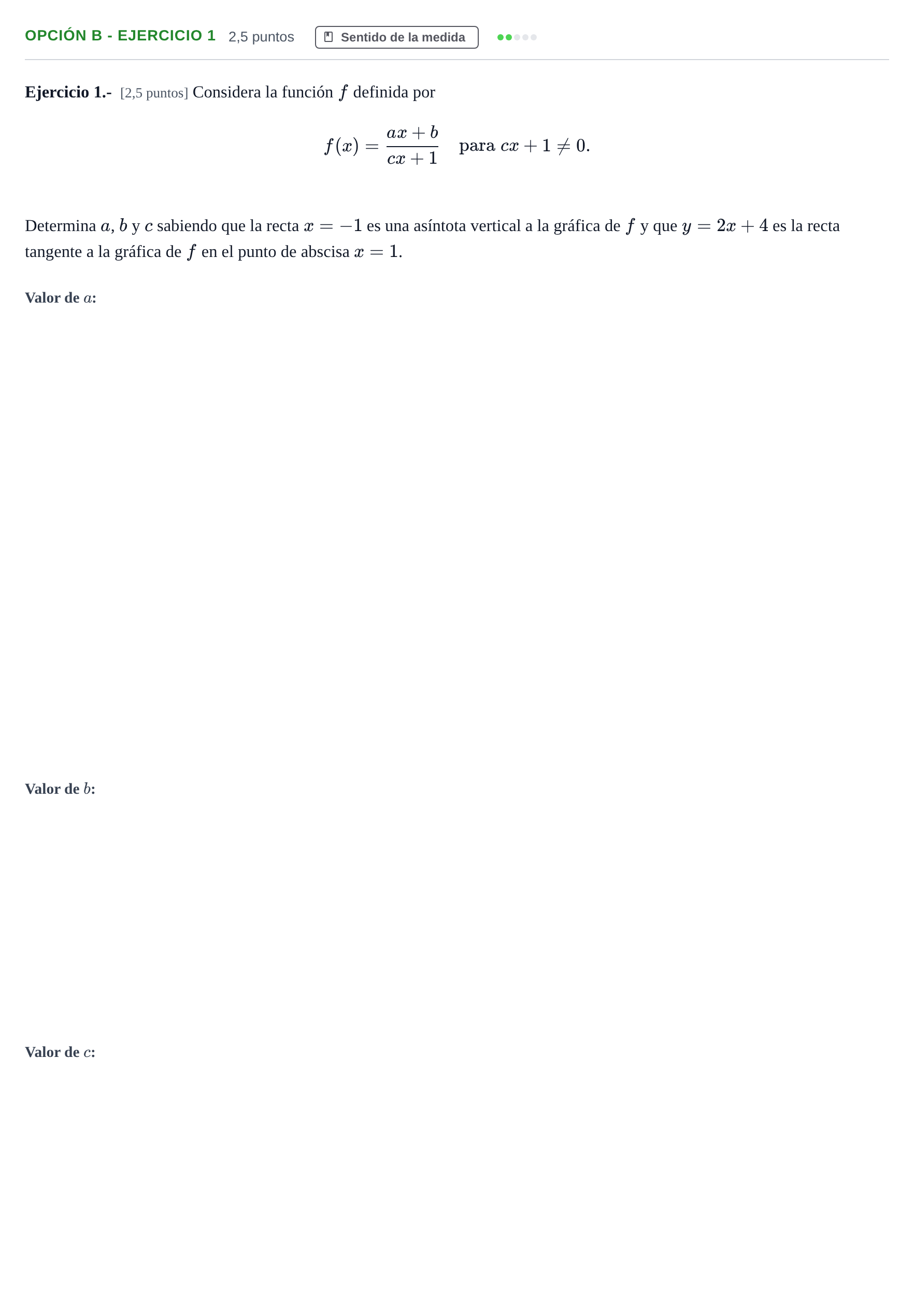 Enunciado: Opción B - Ejercicio 1 · Matemáticas II PAU Andalucía Reserva B 2019