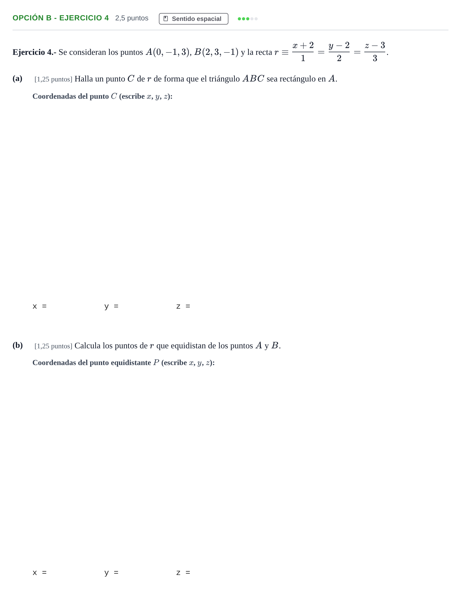 Enunciado: Opción B - Ejercicio 4 · Matemáticas II PAU Andalucía Reserva B 2019
