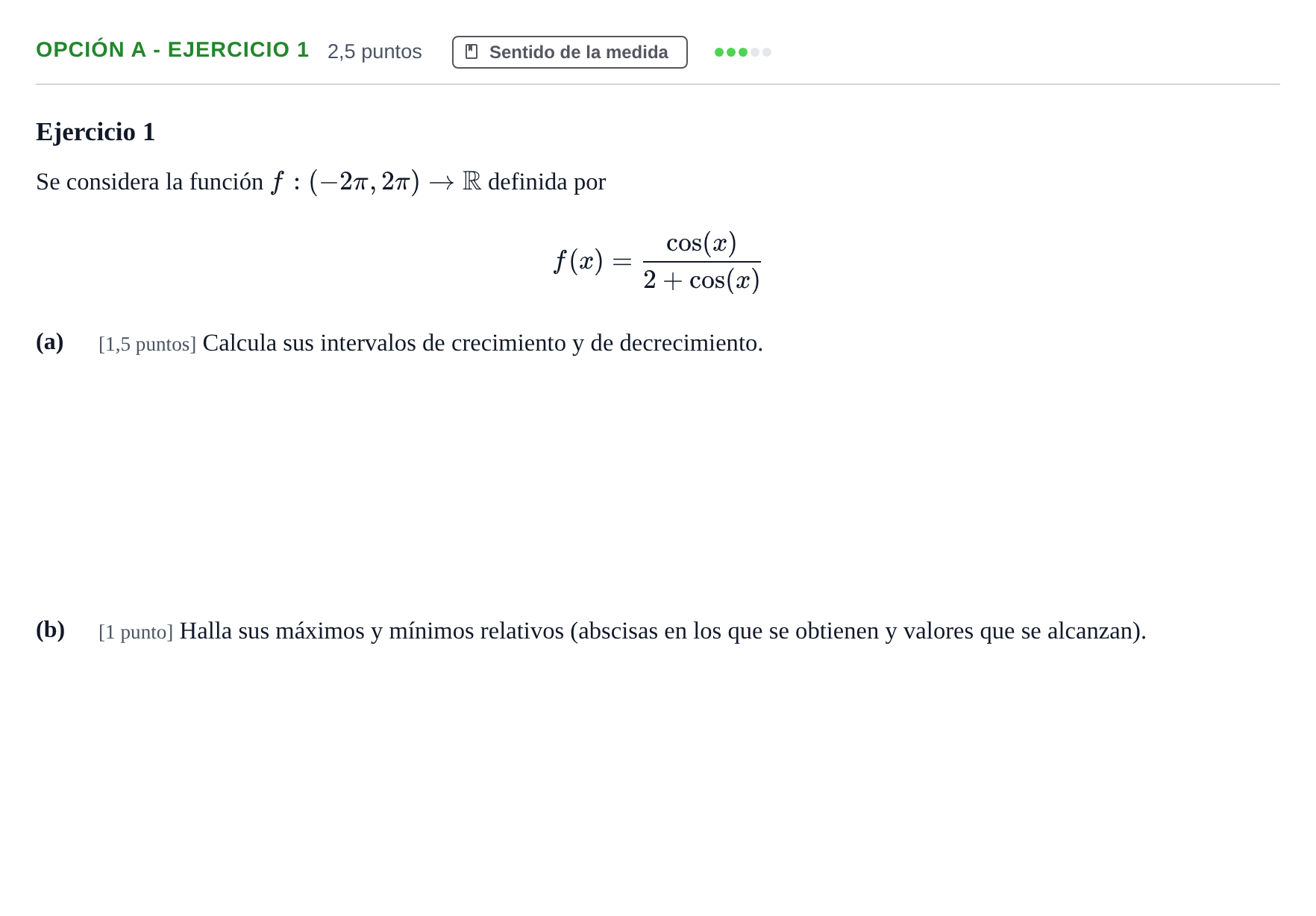 Enunciado: Opción A - Ejercicio 1 · Matemáticas II PAU Andalucía Extraordinaria Suplente 2019
