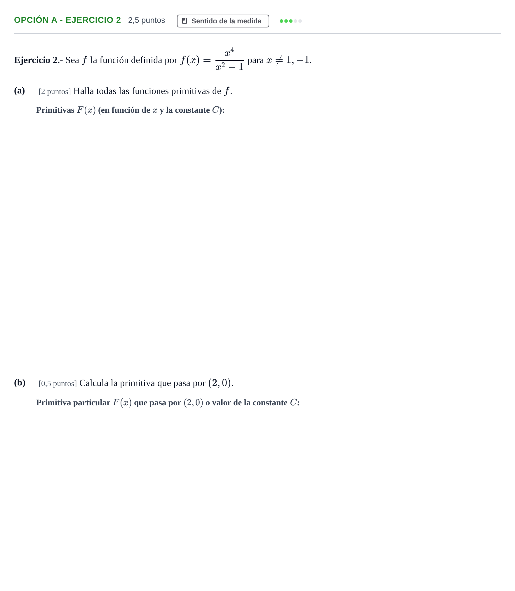 Enunciado: Opción A - Ejercicio 2 · Matemáticas II PAU Andalucía Extraordinaria Suplente 2019