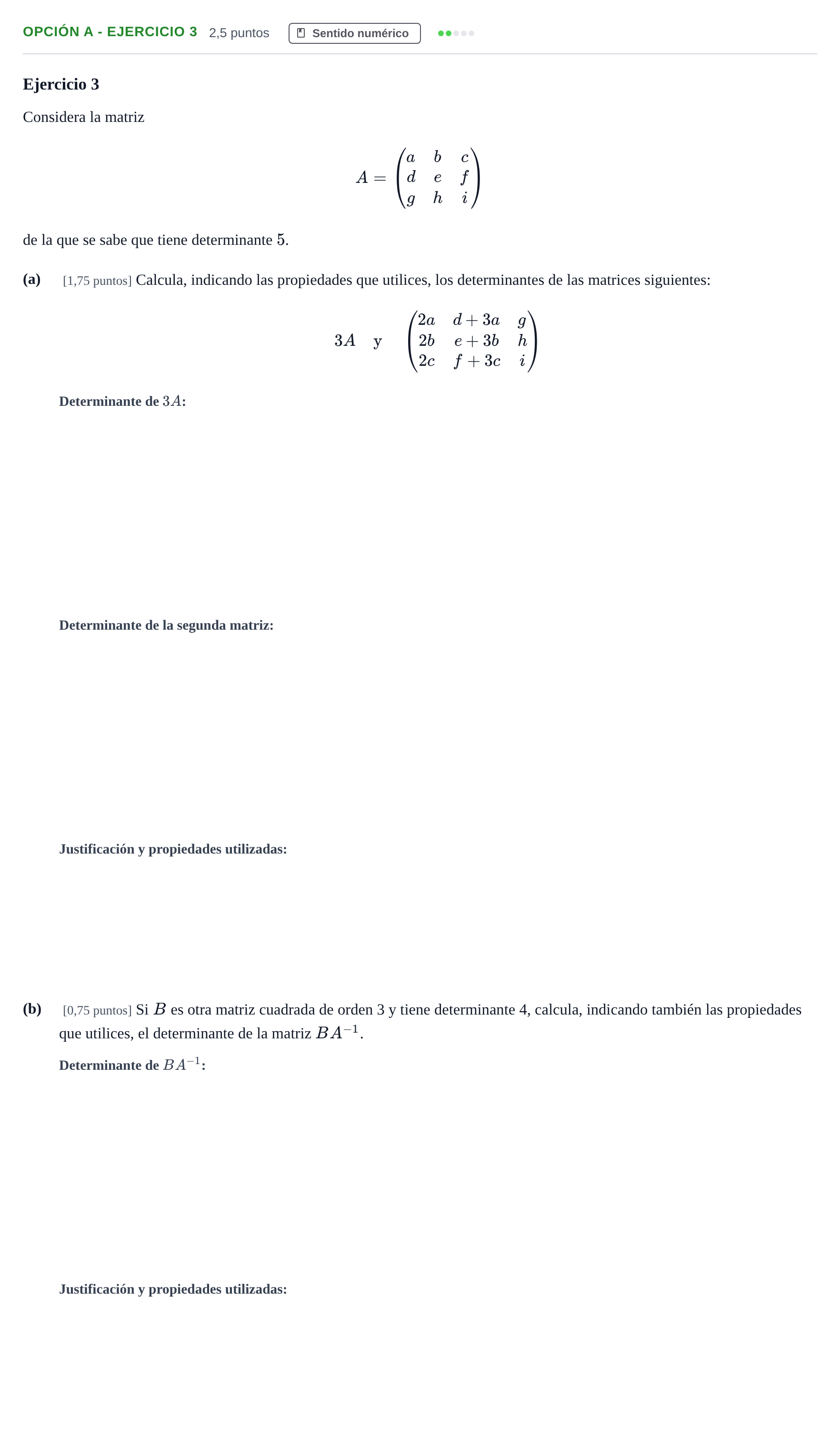 Enunciado: Opción A - Ejercicio 3 · Matemáticas II PAU Andalucía Extraordinaria Suplente 2019