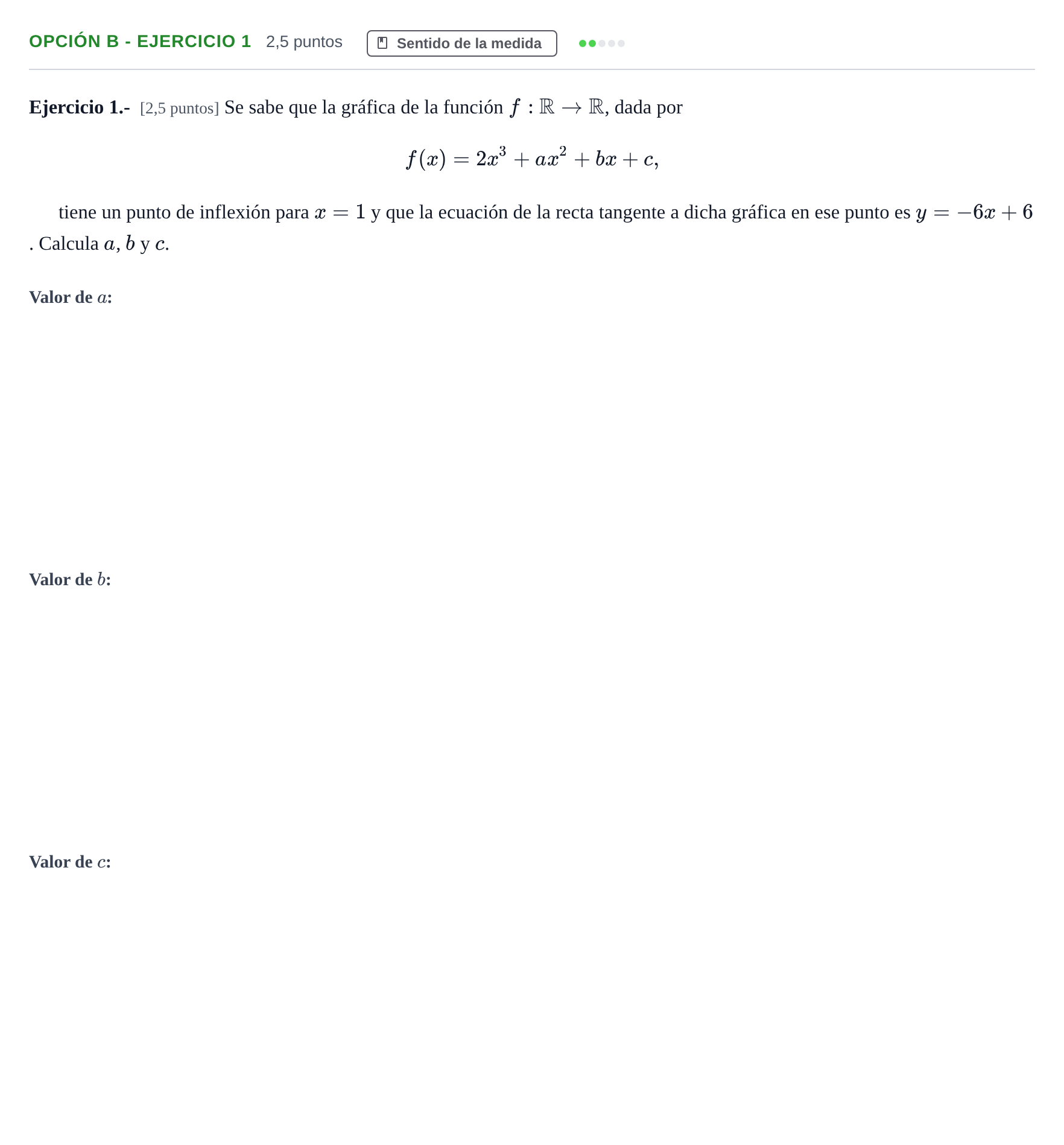 Enunciado: Opción B - Ejercicio 1 · Matemáticas II PAU Andalucía Extraordinaria Suplente 2019