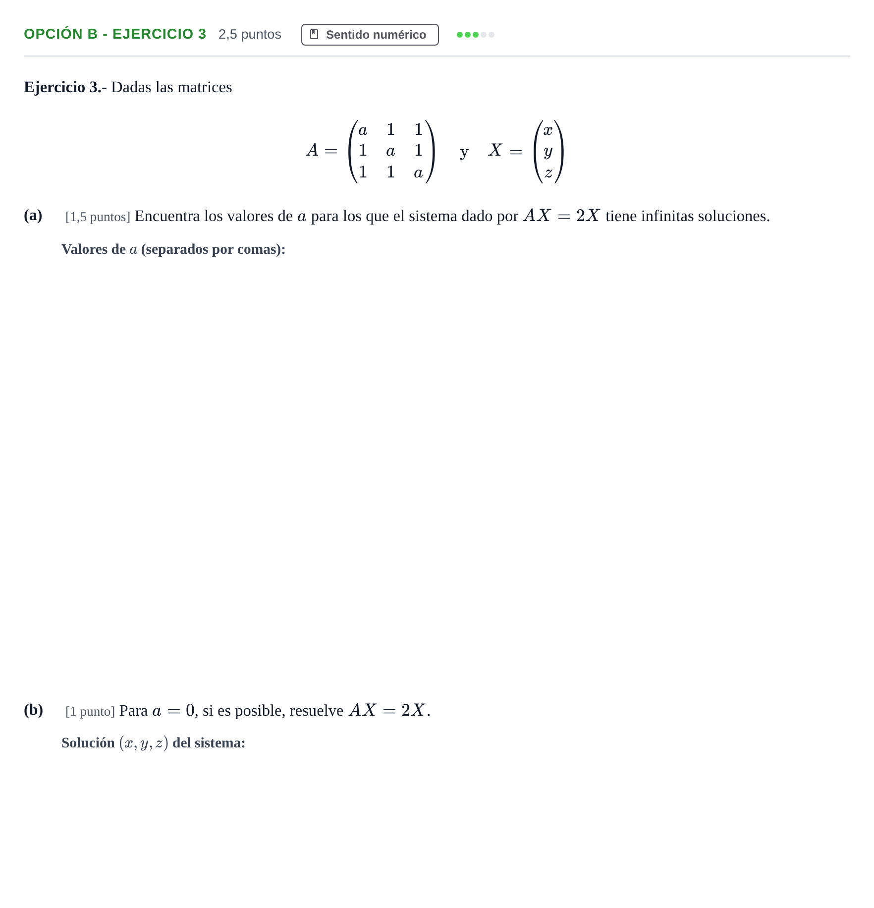 Enunciado: Opción B - Ejercicio 3 · Matemáticas II PAU Andalucía Extraordinaria Suplente 2019