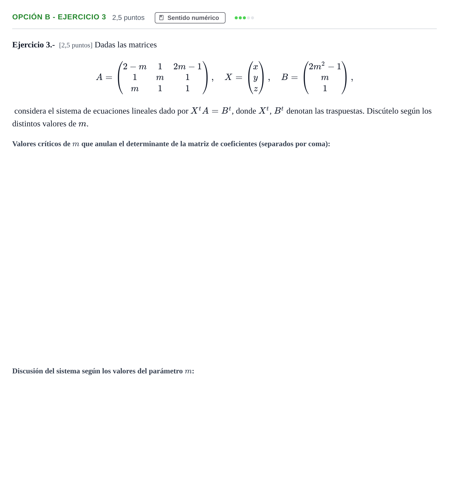 Enunciado: Opción B - Ejercicio 3 · Matemáticas II PAU Andalucía Ordinaria Titular 2019