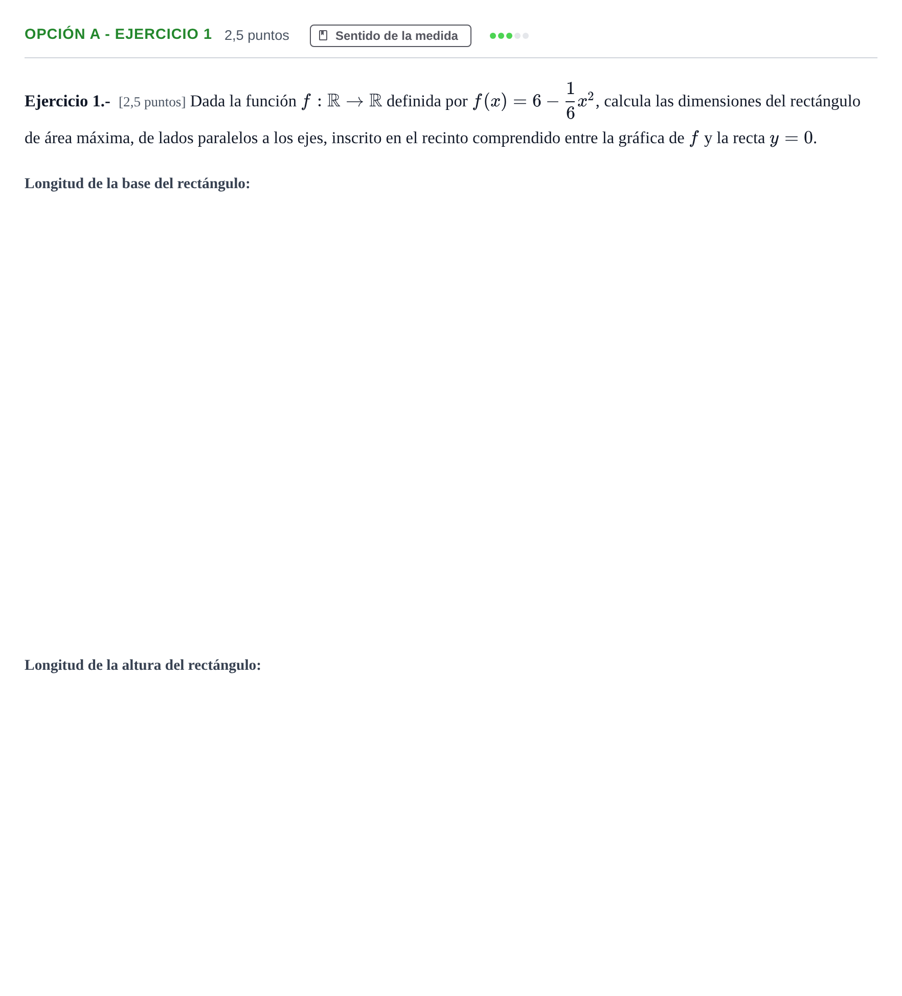 Enunciado: Opción A - Ejercicio 1 · Matemáticas II PAU Andalucía Extraordinaria Titular 2019
