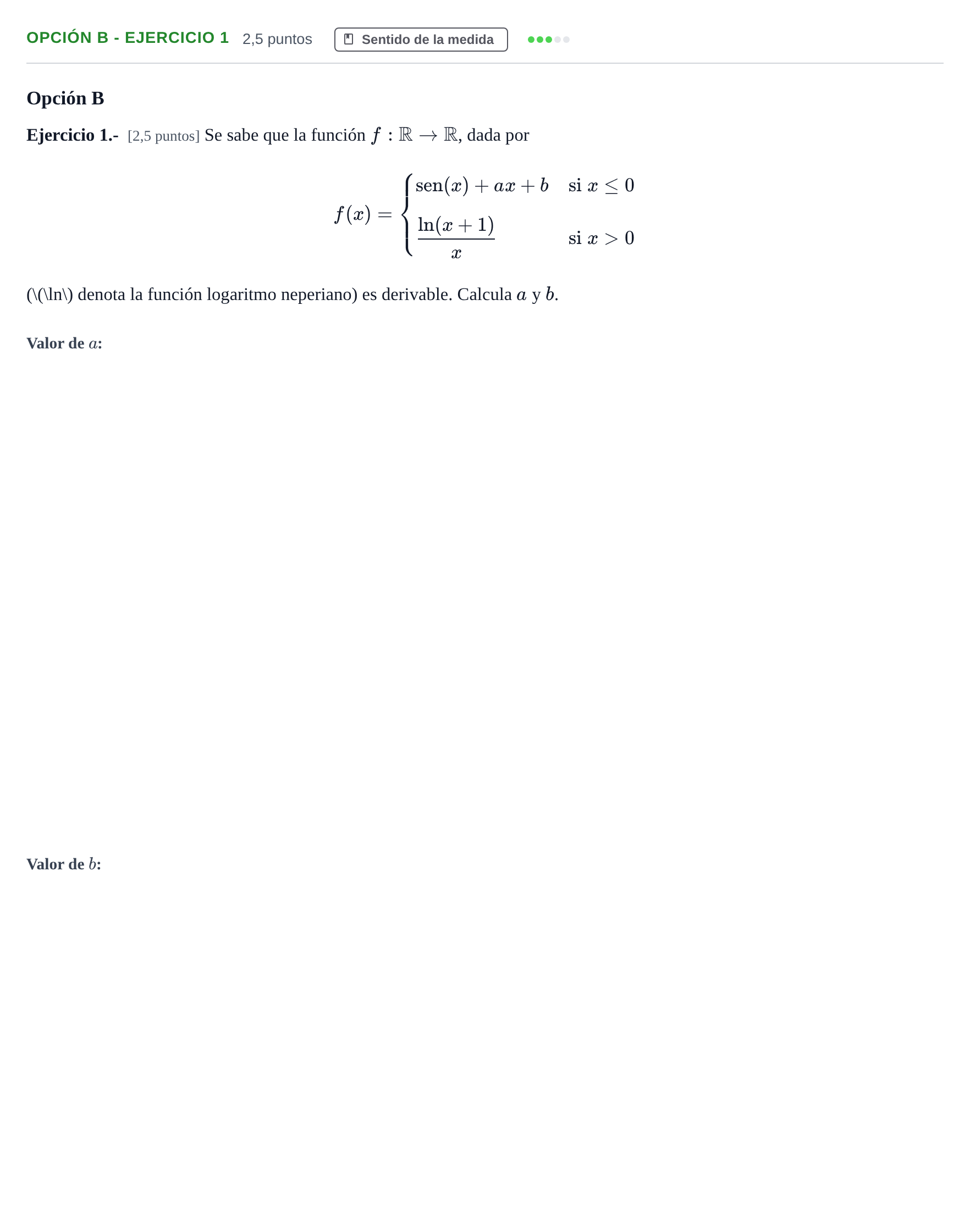 Enunciado: Opción B - Ejercicio 1 · Matemáticas II PAU Andalucía Extraordinaria Titular 2019