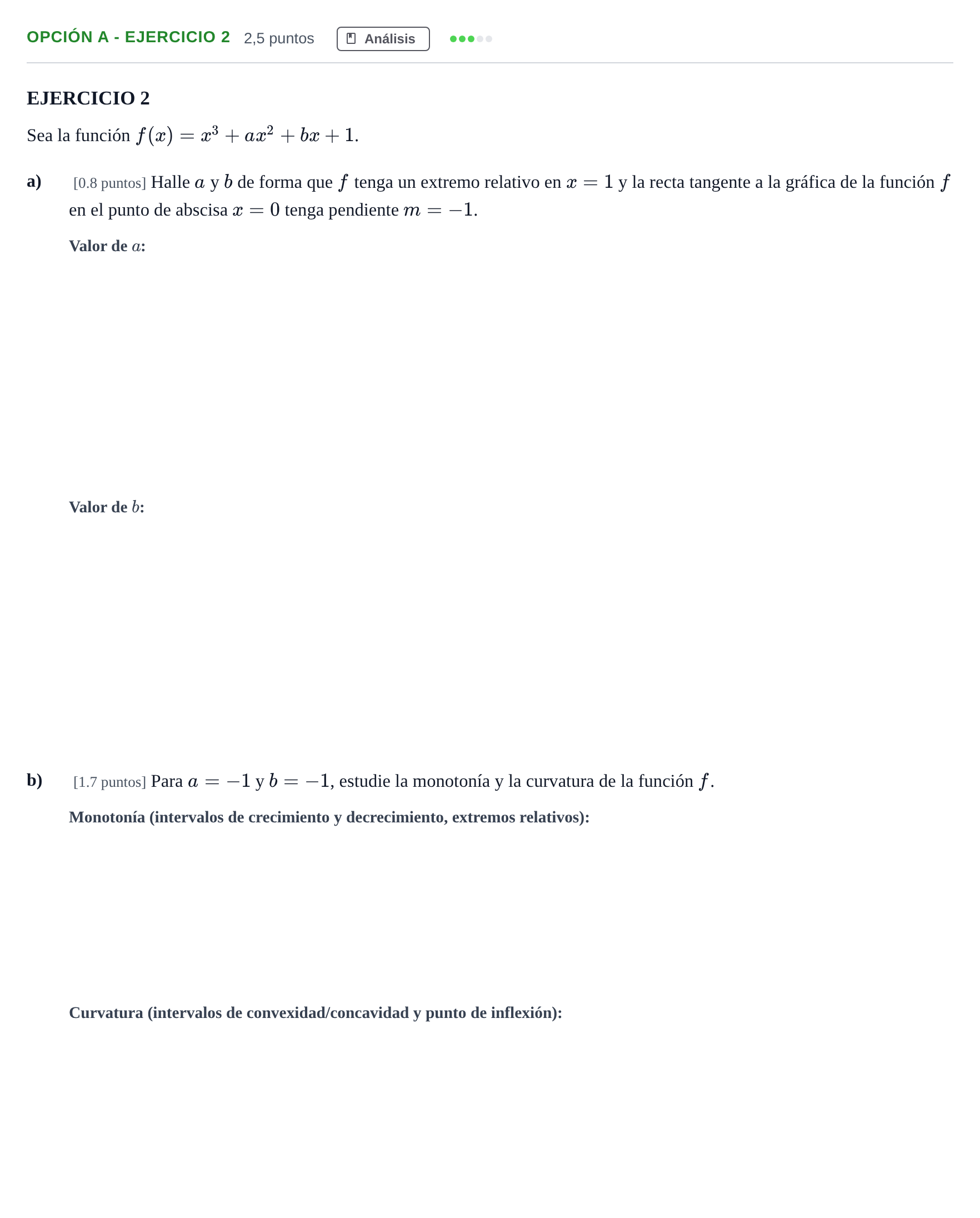 Enunciado: Opción A - Ejercicio 2 · Matemáticas aplicadas a las Ciencias Sociales II PAU Andalucía Reserva A 2019