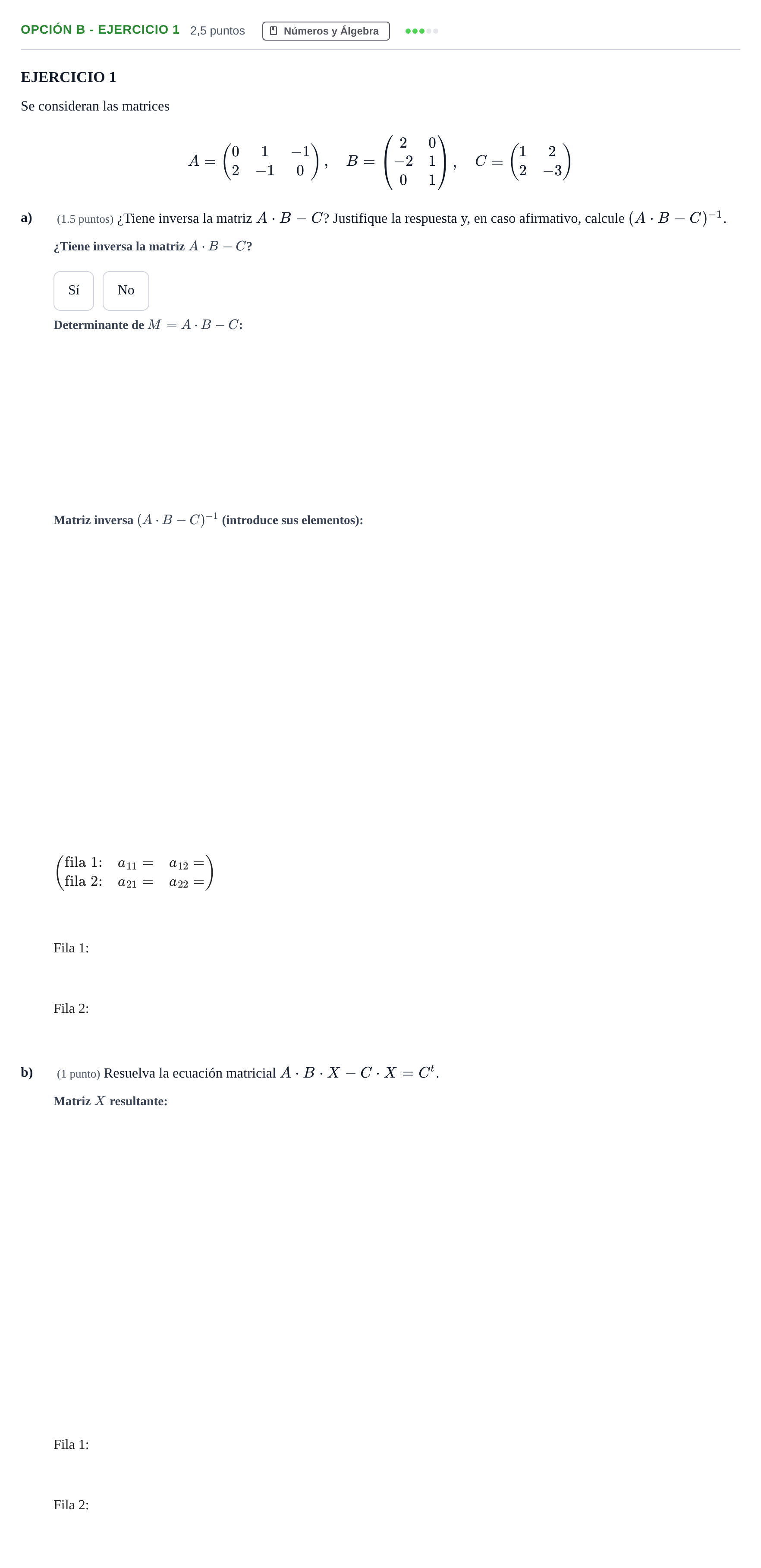Enunciado: Opción B - Ejercicio 1 · Matemáticas aplicadas a las Ciencias Sociales II PAU Andalucía Reserva A 2019